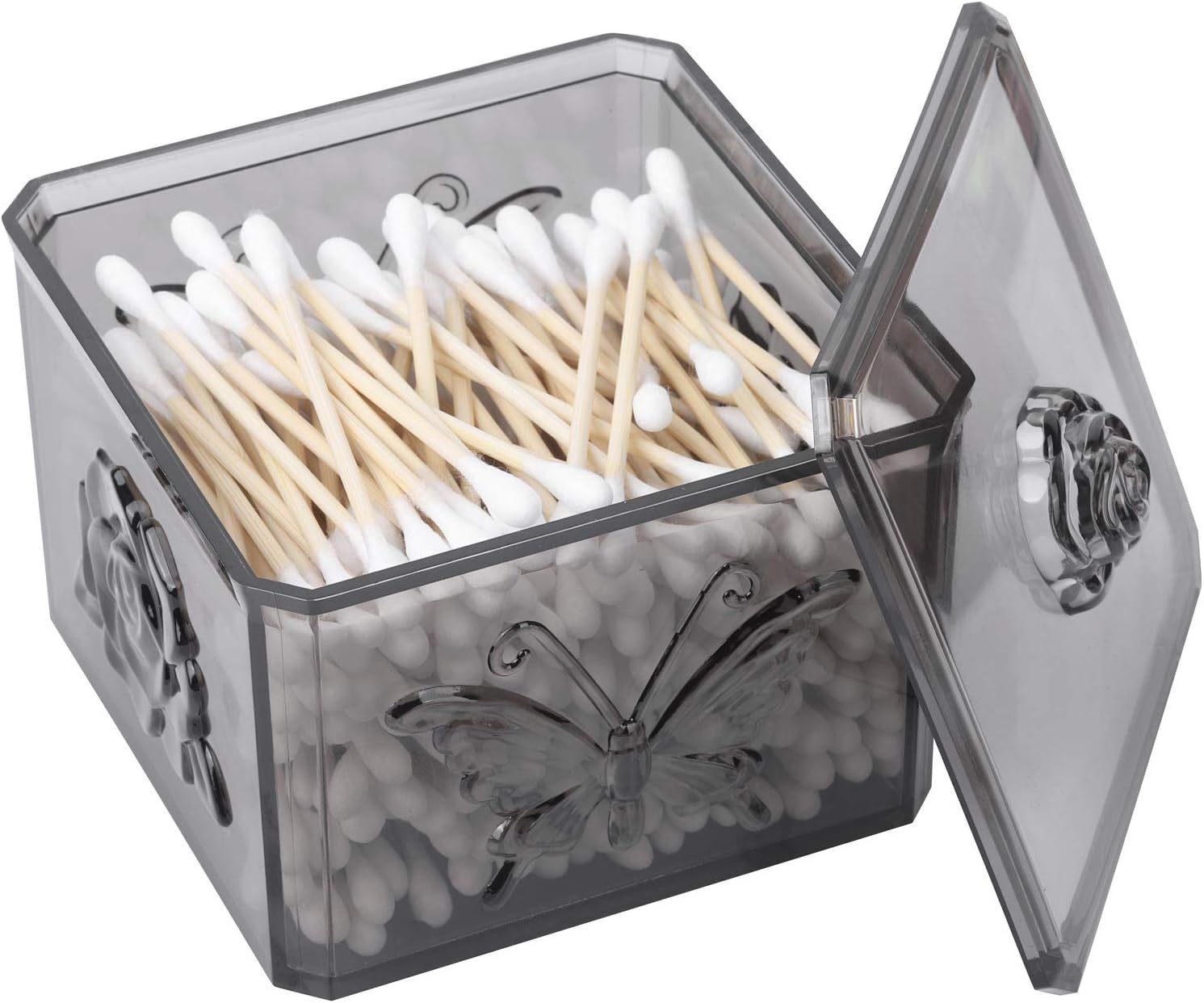 LoveBB Qtip Dispenser -Acrylic Cotton Swabs Holder Storage Canister Jar for Cotton Ball,Cotton Swab,Cotton Rounds（Black）