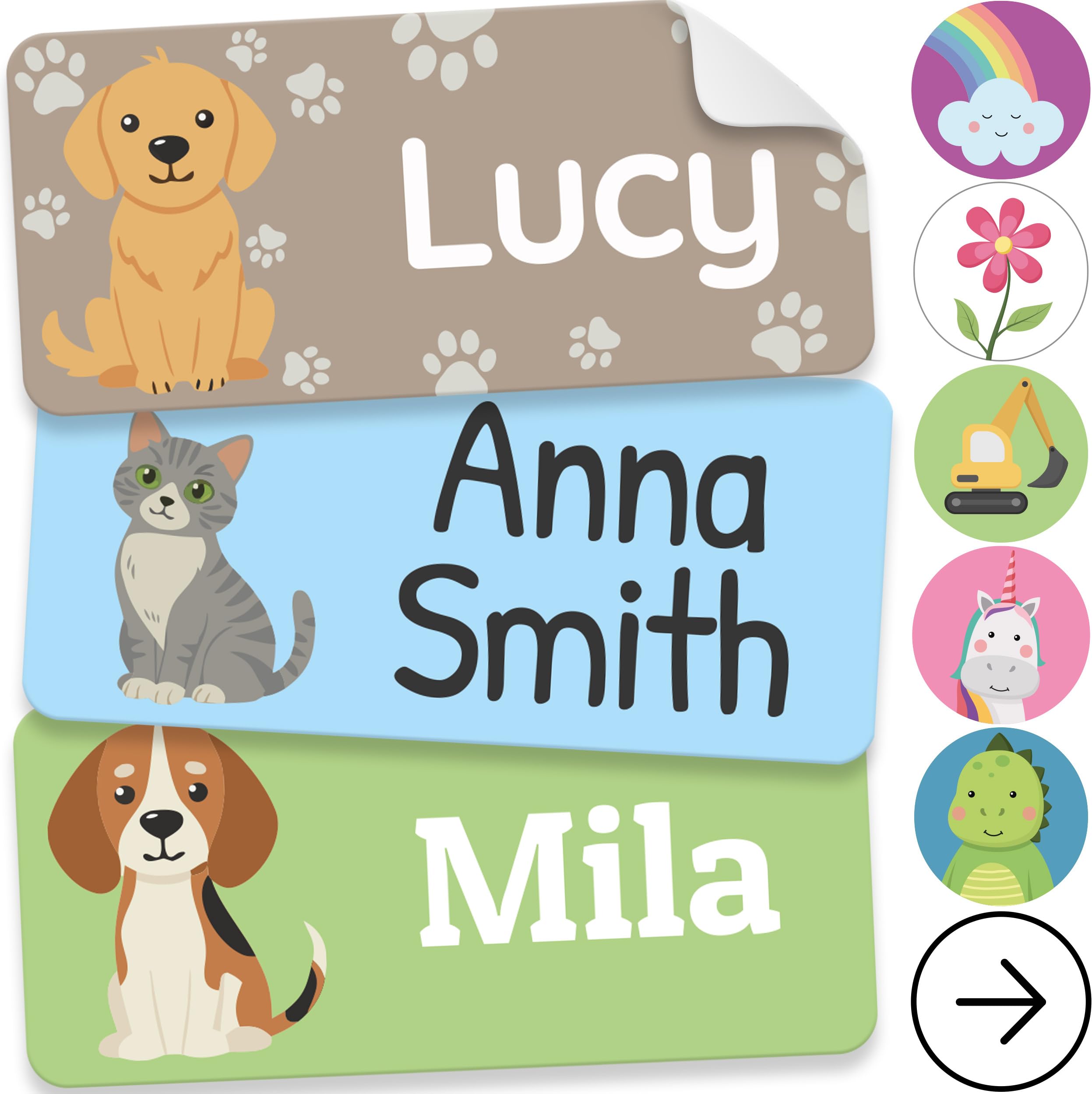 Personalized Name Labels for Kids (210 Labels) - Durable & Waterproof Custom Name Stickers for Clothing Tags, School Supplies, Camp & Daycare - Paws (