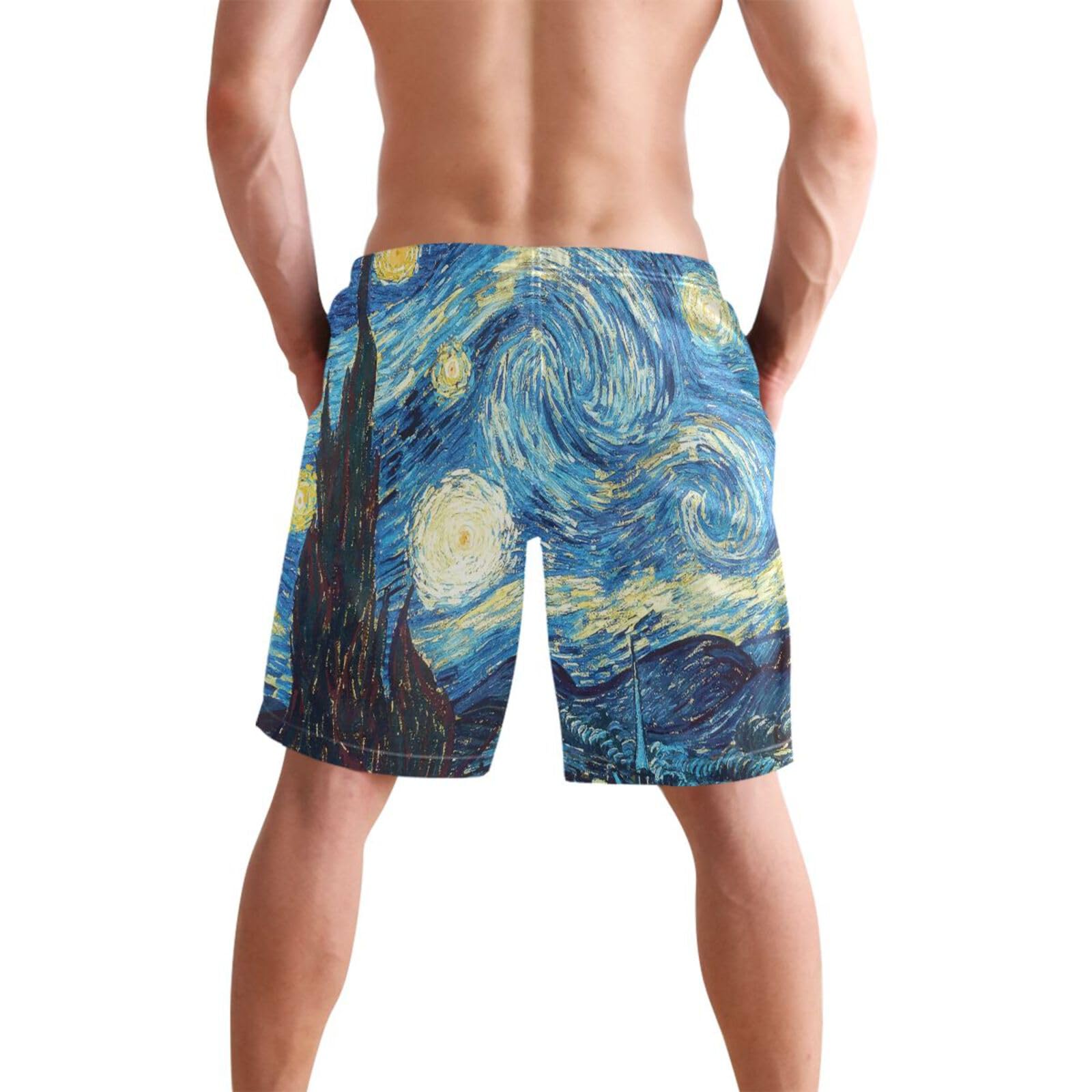 JHKKU Starry Night Oil Painting Swim Trunks for Men Quick Dry Board Shorts Swimsuit Swimwear Holiday Party Bathing Suit with Mesh Lining XXL