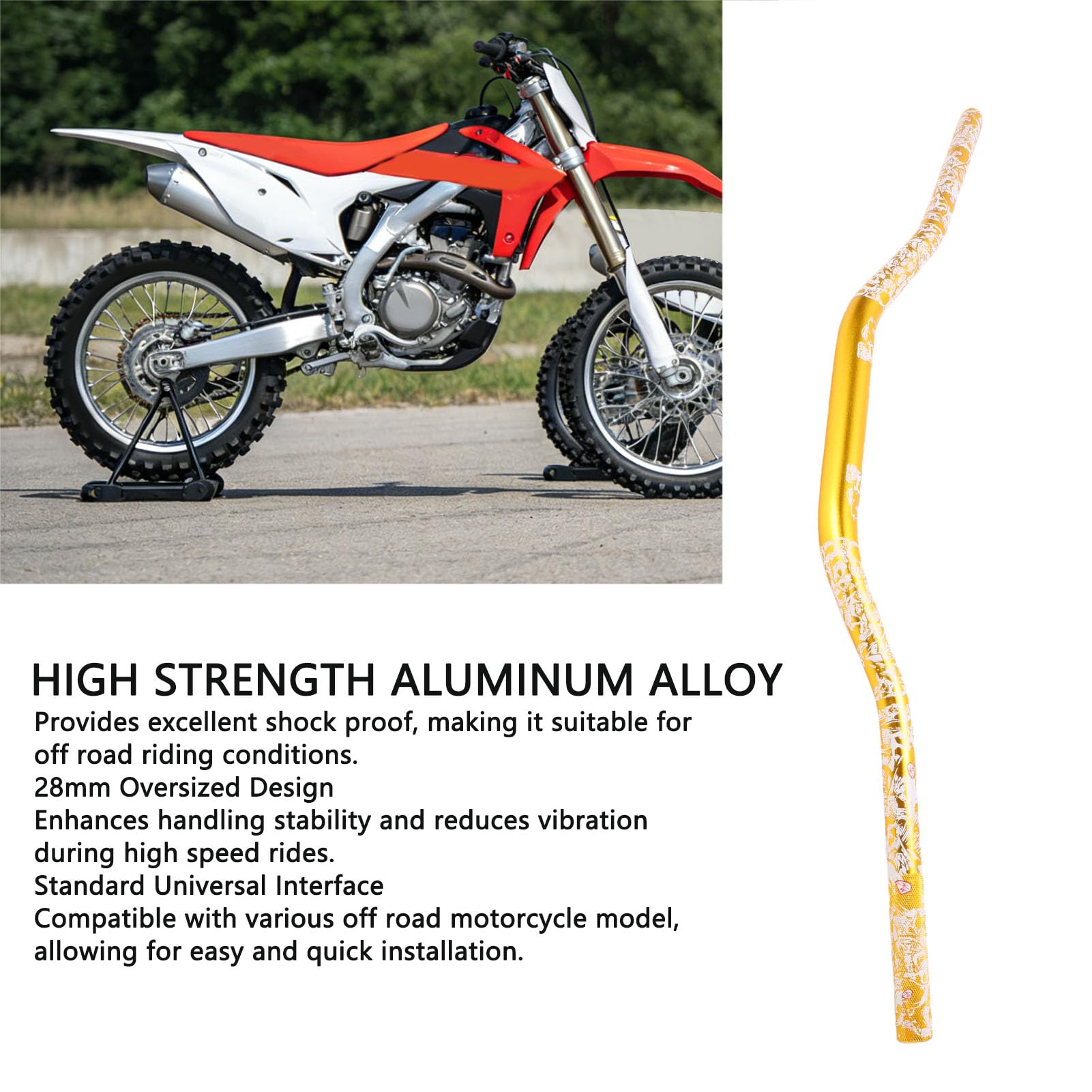 Asixxsix Manubrio universale da 28 mm (1-1/8 pollici) per moto, in lega di alluminio, modello Fat Bar, per fuoristrada, dirt, pit bike, ricambio per CRF, YZ, KX, KLX, RM, DRZ.