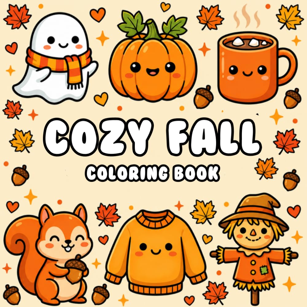 Cozy Fall Coloring Book: Relaxing Autumn Coloring Book with Cozy Fall Scenes, Cute Animals, Pumpkins, Leaves And Bold Designs for Adults and Teens