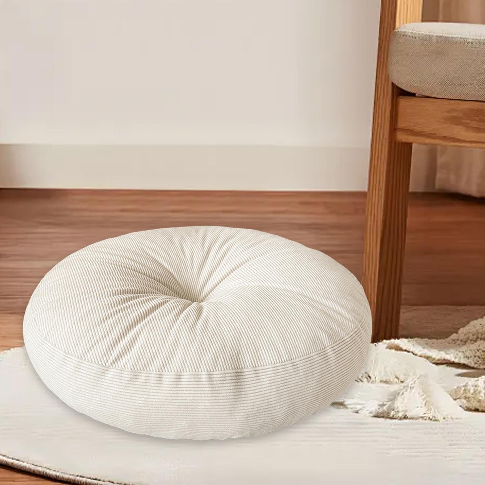 Cuscino Da Meditazione Rotondo in Velluto a Coste, Cuscino Da Terra Confortevole 40 Cm per Tatami, Seduta per Divano, Pavimento, Picnic O Seduta per Finestra a Bovindo, Beige.