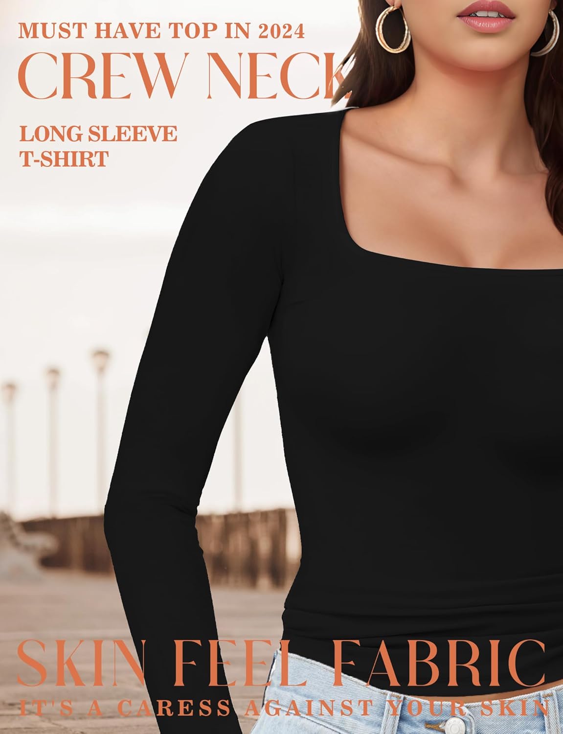 YOGINGO Womens Long Sleeve Shirt Square Neck Basic Slim Fit Tees Fall Y2k Going Out Crop Tops Cute Tight Shirts - Image 3