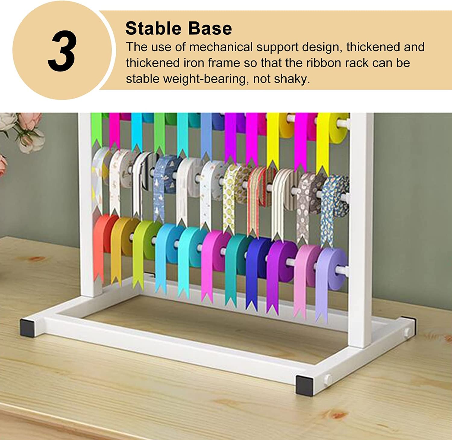 Organizador de almacenamiento de metal – 5 niveles comerciales de cintas para sala de manualidades, tienda de flores, sala de costura, soporte extraíble para barra