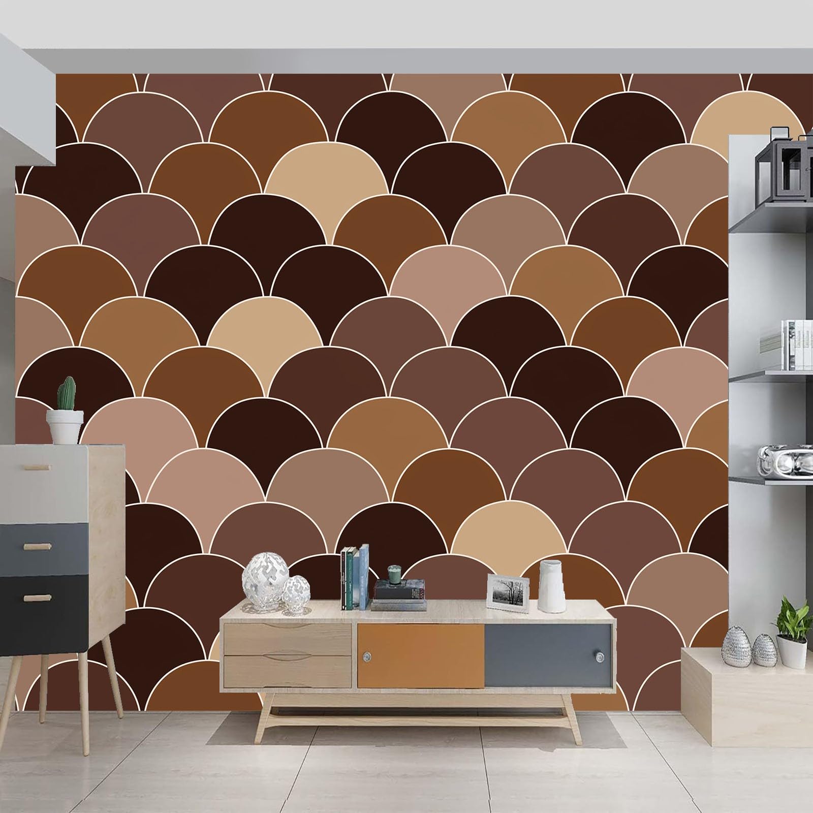 Fotomurales Retro simple geométrico Papel Tapiz Moderno 250 x 175 cm Papel pintado tejido no tejido coración Pared corativos Sala Living Oficina Dormitorio Marrón Beige