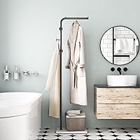 Vista 3 de Percheros de metal negro, perchero de pie con base pesada, moderno árbol de abrigo con barra transversal y 3 ganchos, percheros de entrada