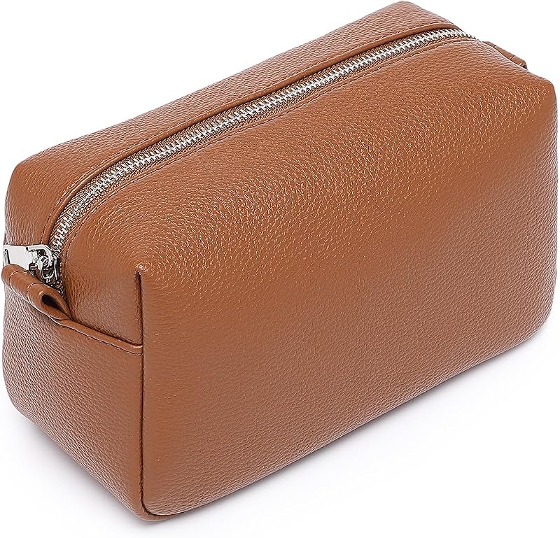 Necessaire de maquiagem para viagem YONBEN com fecho de argola e alça removível, Saddle Brown