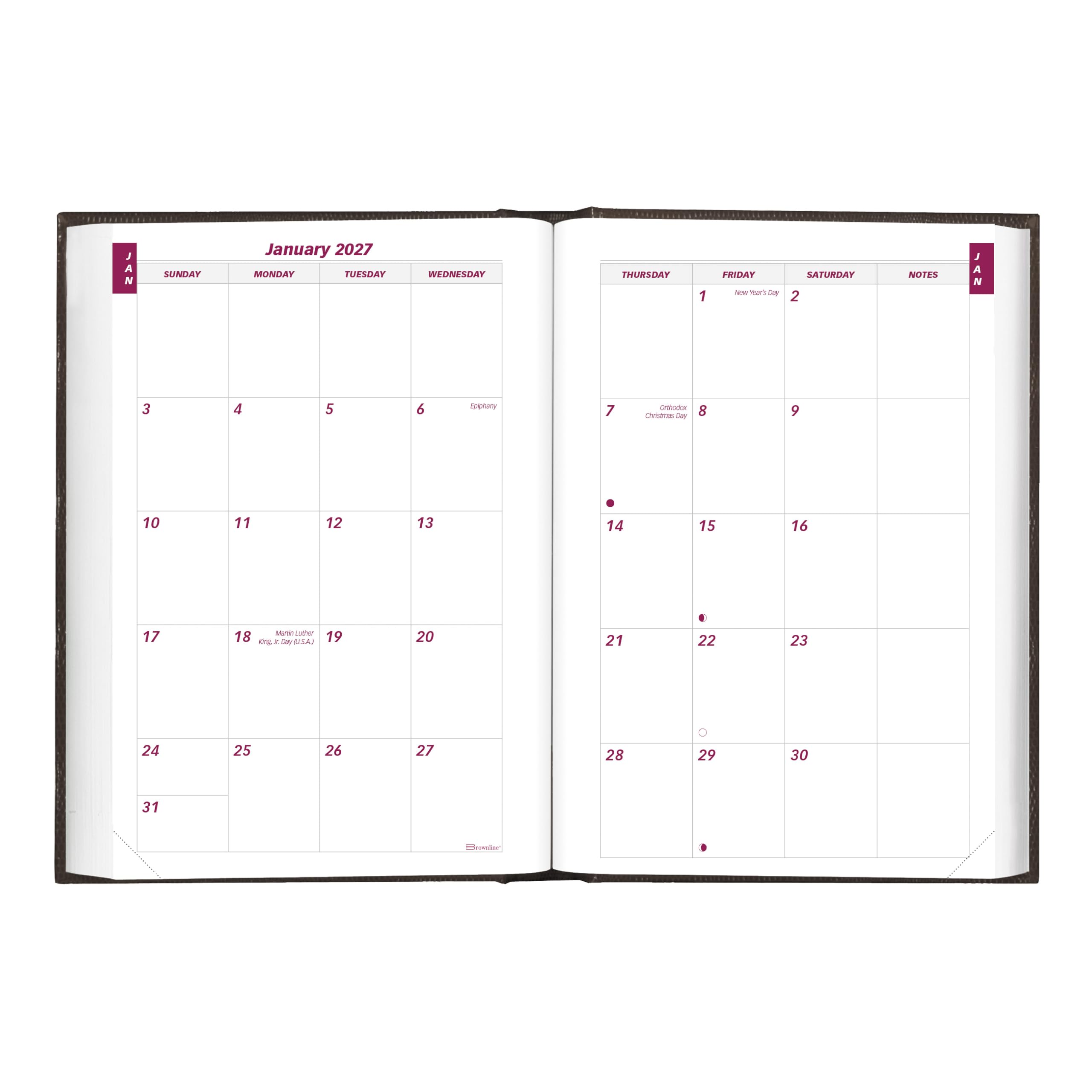 Brownline® - Agenda giornaliera/mensile tradizionale 2027, 12 mesi, da gennaio a dicembre, rilegatura perfetta, 19,1 x 12,7 cm, nero (CB387.BLK)