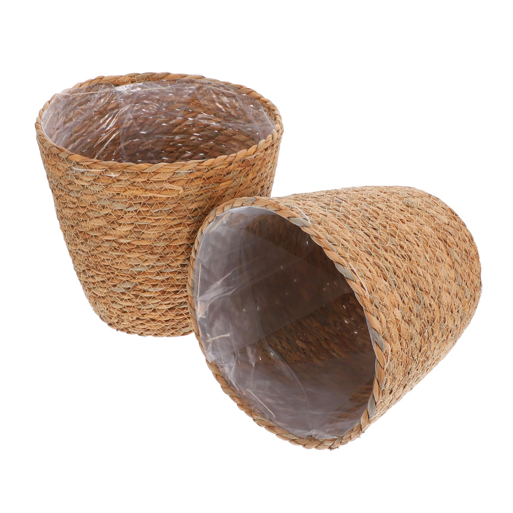 2Pcs Woven Seagrass Plant Pot Cover Natural Handcrafted Basket Planters for Home Decor Suitable for Indoor Plants Storage Solution