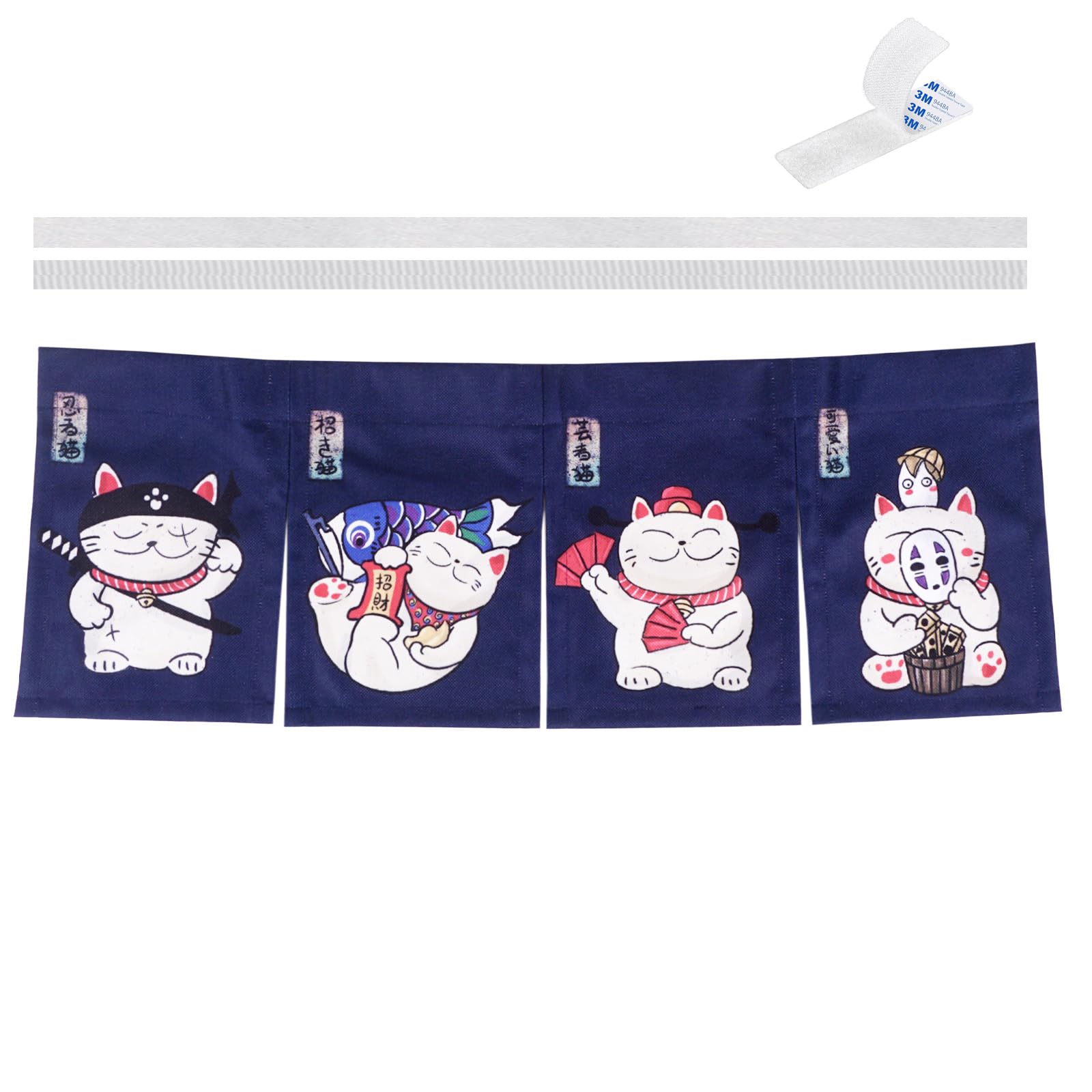 Rideau de porte japonais Maneki Neko bleu : apportez bonheur et sérénité dans votre maison