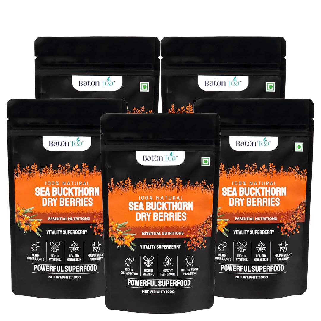 Sea buckthorn Dry Berry 100 gm – Natural | Rich in fatty Acids Omega 3,6,7,9 | Collagen | Fiber | Sun Dried Seabuckthorn Berries | No Added Sugar or Preservatives | Natural Source of Multivitamin Vitamin C & E | Nourishes Skin & Hair | Immunity & Skin Support | Sourced from Ladakh (Pack of 5)-image-43