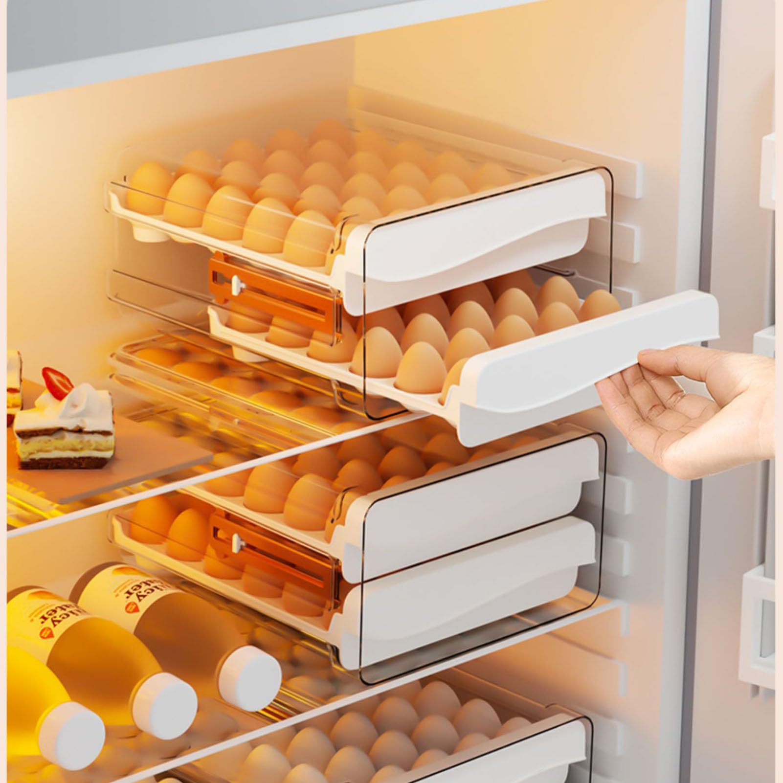 Frigorífico para huevos de cocina, organizador de nevera, cajones transparentes irrompibles de plástico, recipiente para huevos, organizador de nevera