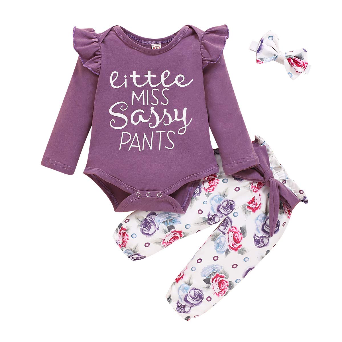 Baby Girls Outfits Letter Long Sleeve Bodysuit Romper Tops Floral Pants Set Fall Clothes (Purple(Long Sleeve), 18-24 Months)