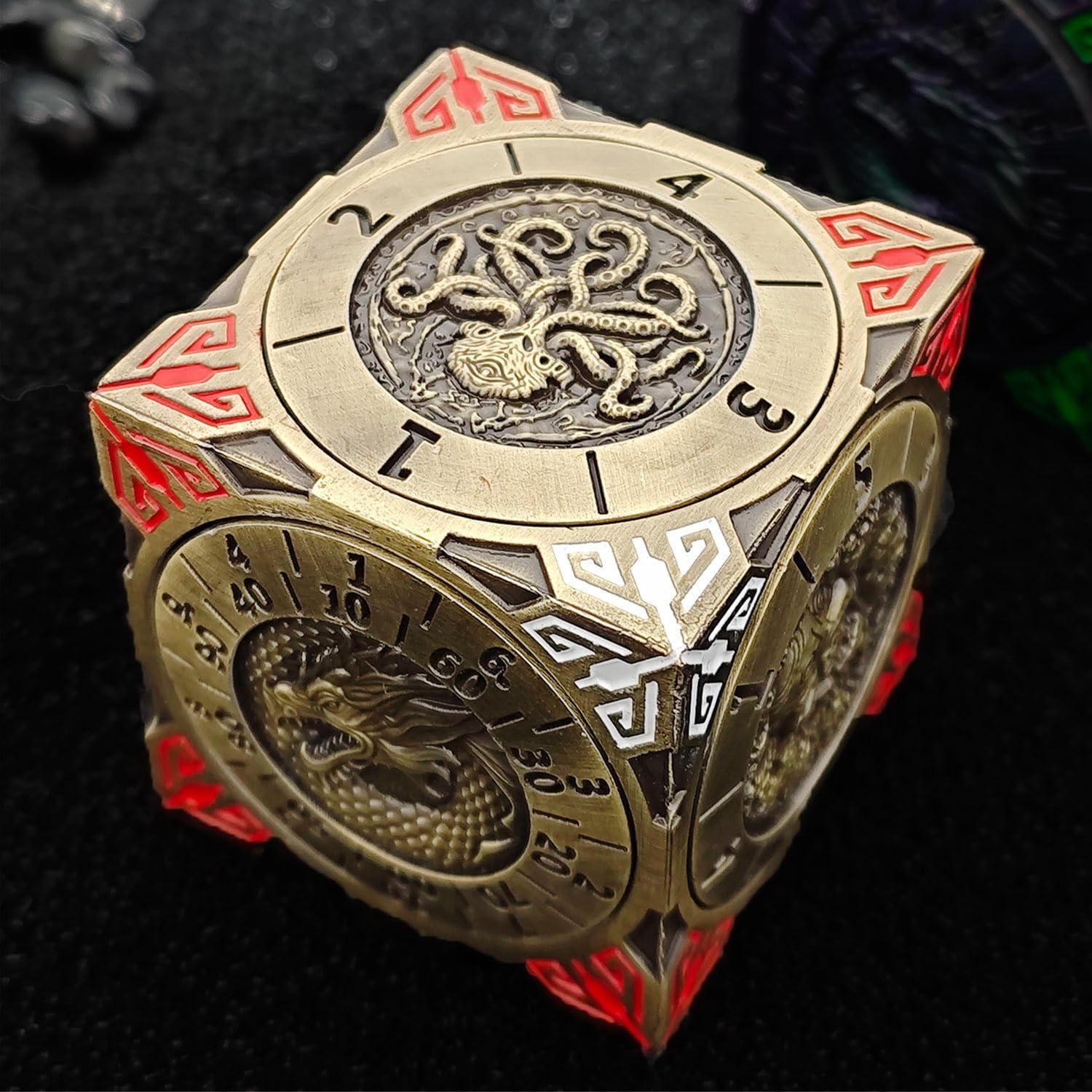 DND Spinner Dice, Metal Dice Set with 3D Relief for DND Gifts, Polyhedral Roleplaying Game Dice, Fantasy D&D Tabletop RPG Accessories for DM & Player (Bronze)