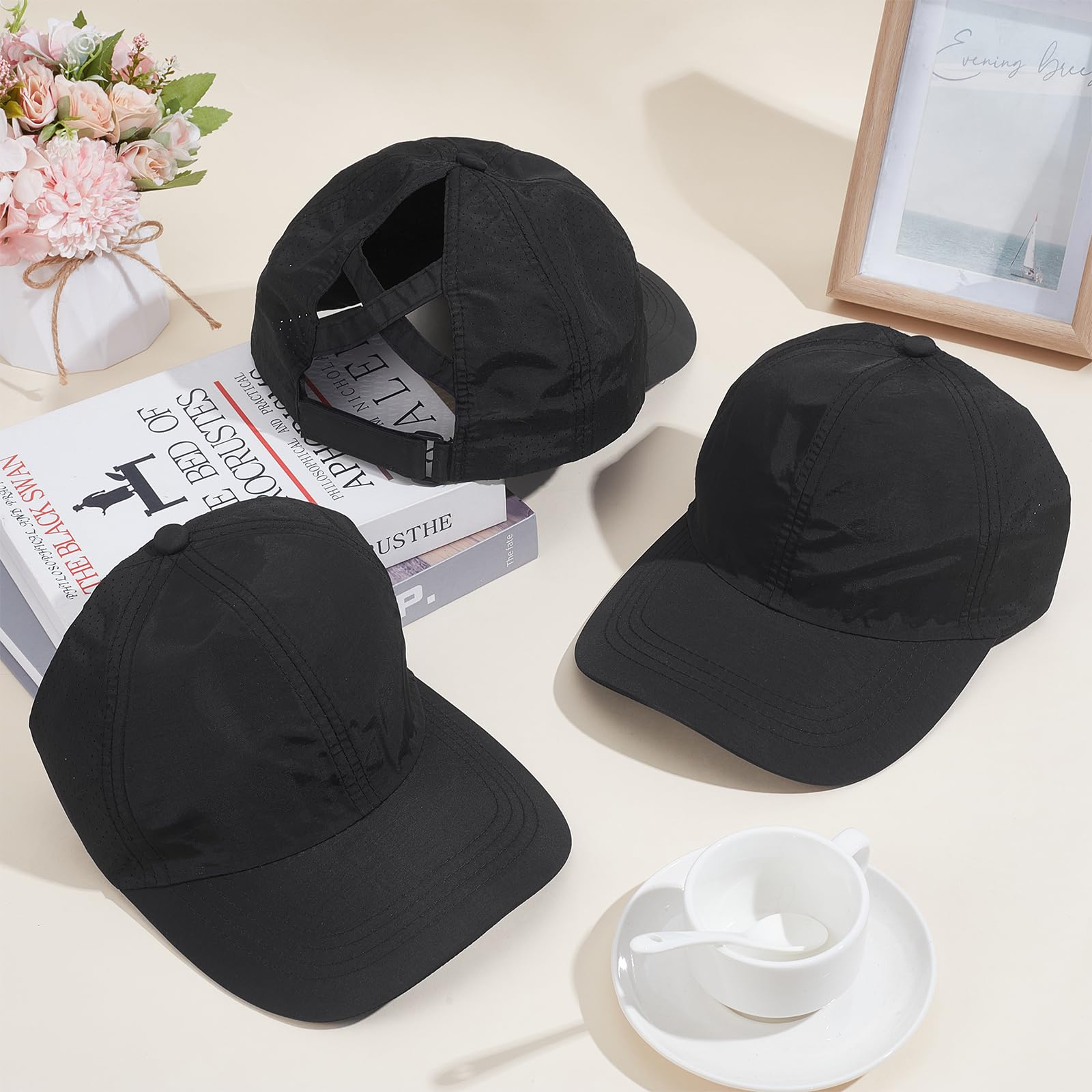 6 gorras de béisbol de malla para mujer con tiras cruzadas para cola de caballo