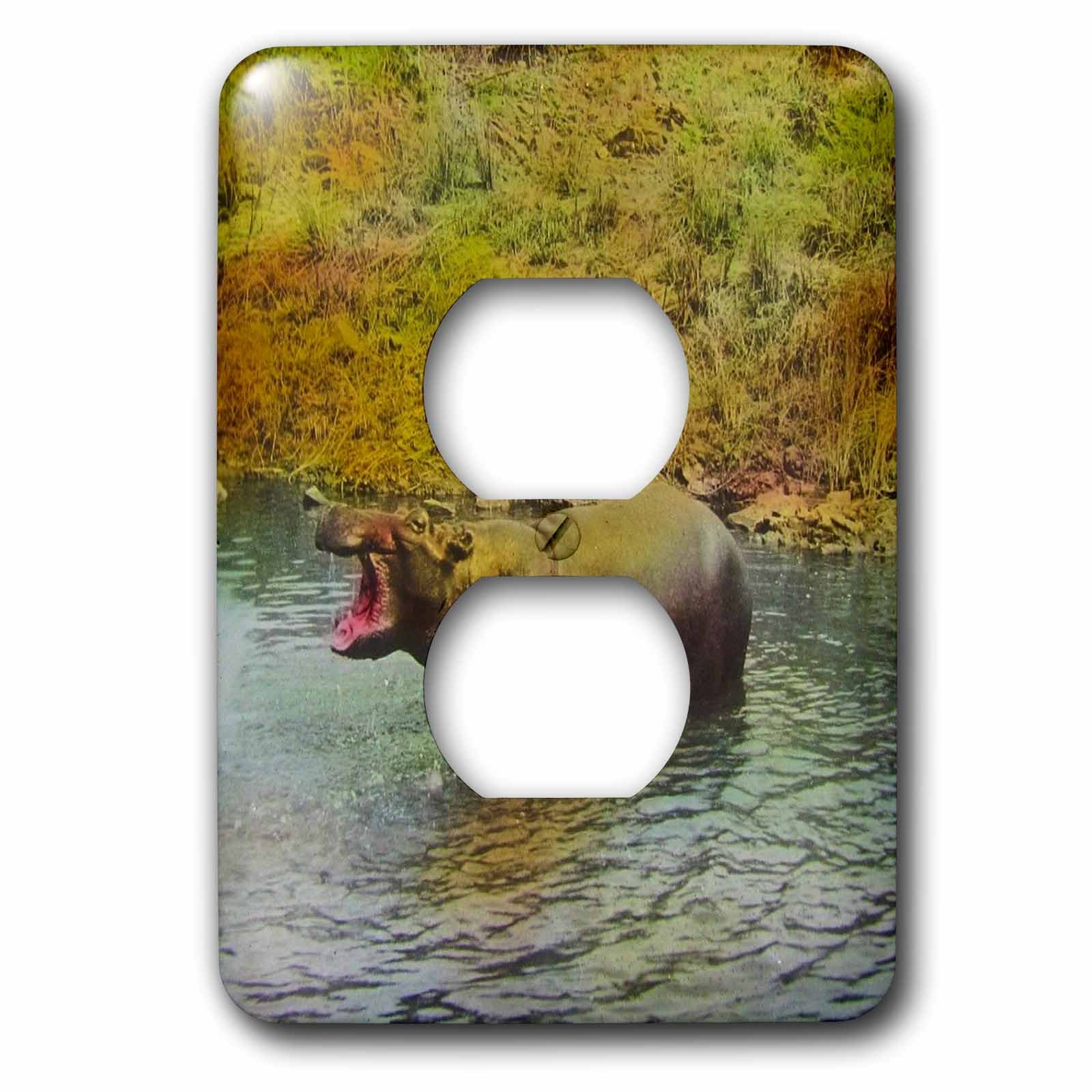 Plaque double prise hippopotame vintage Zambèze décor rétro