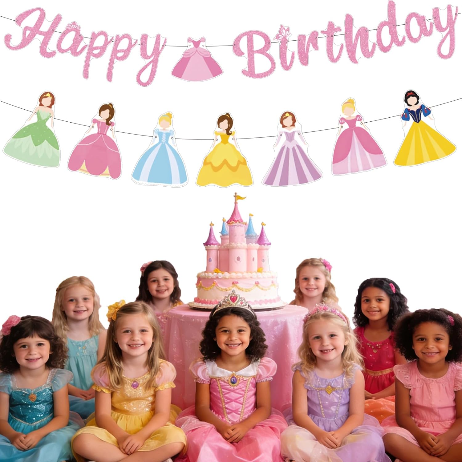 Pink Princess Happy Birthday Banner for Girls Coquette Party Decorations