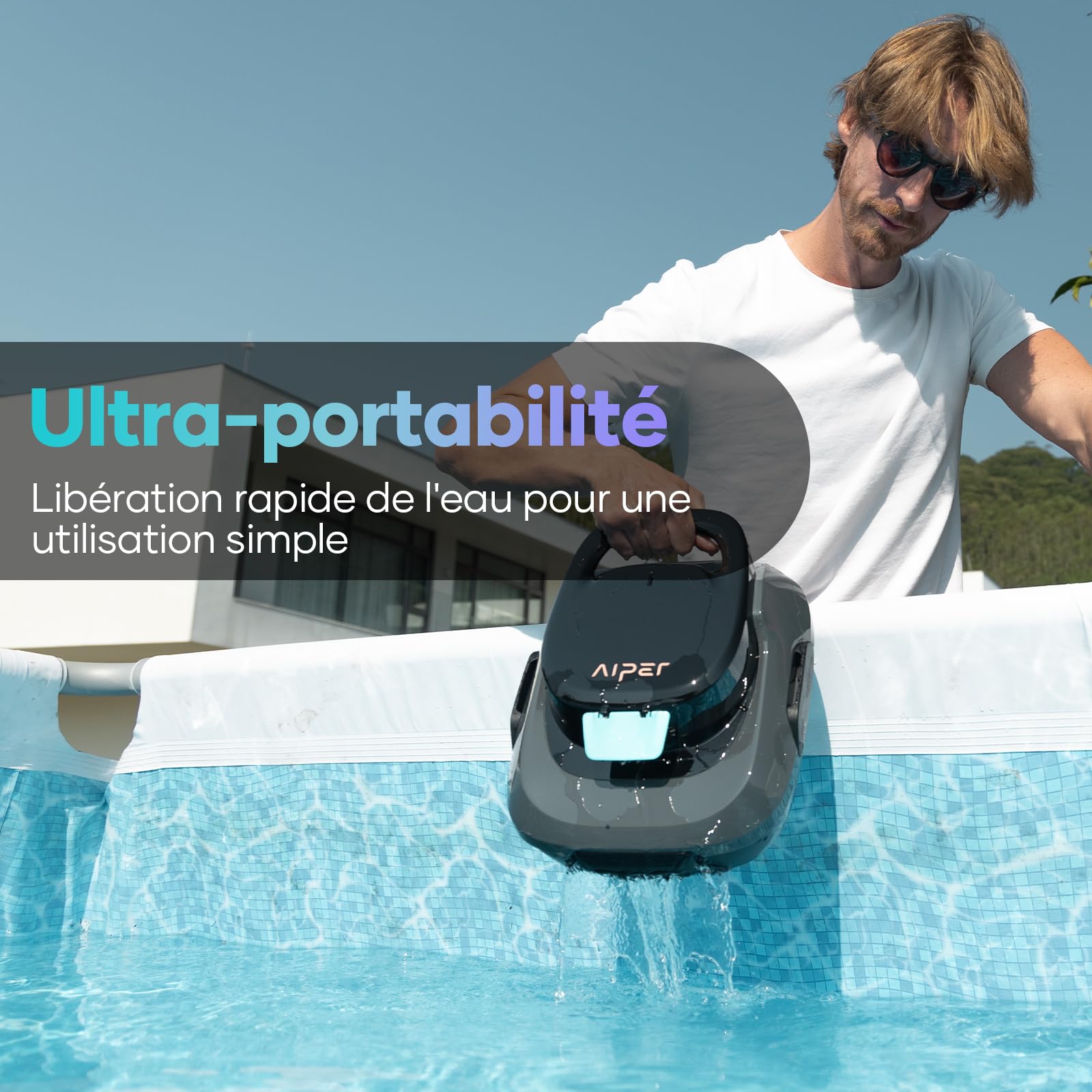 AIPER Kabelloser Poolroboter, Poolsauger Akku mit Doppelantrieb, Selbstparkend, Poolreinigungsroboter, Geeignet für Flache Pools bis zu 80 m2 (Dauer 90 Minuten) (Generalüberholt)