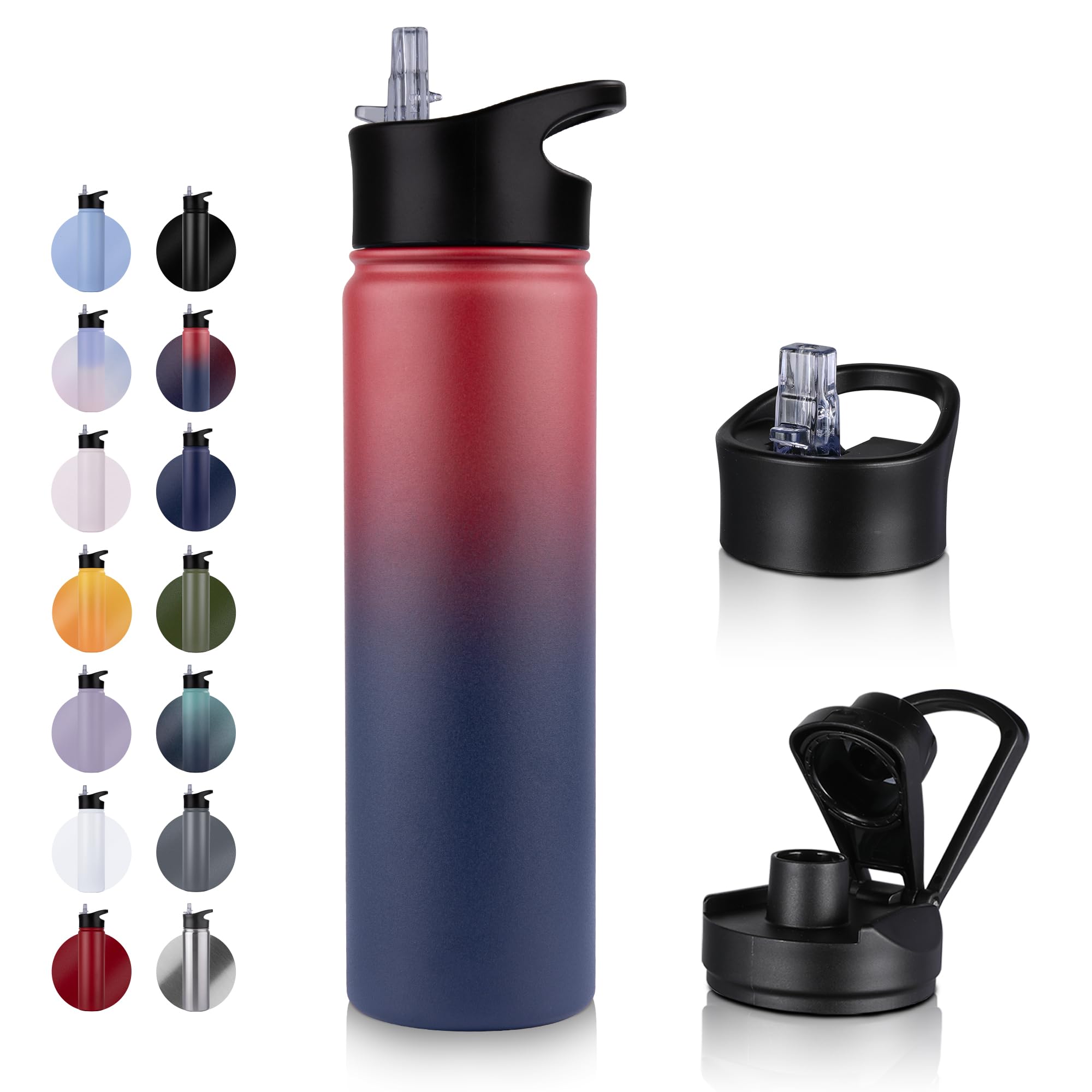 UMBFUN Insulated Water Bottle, 750ml 2 Lids (Straw Lid and Spout Lid)