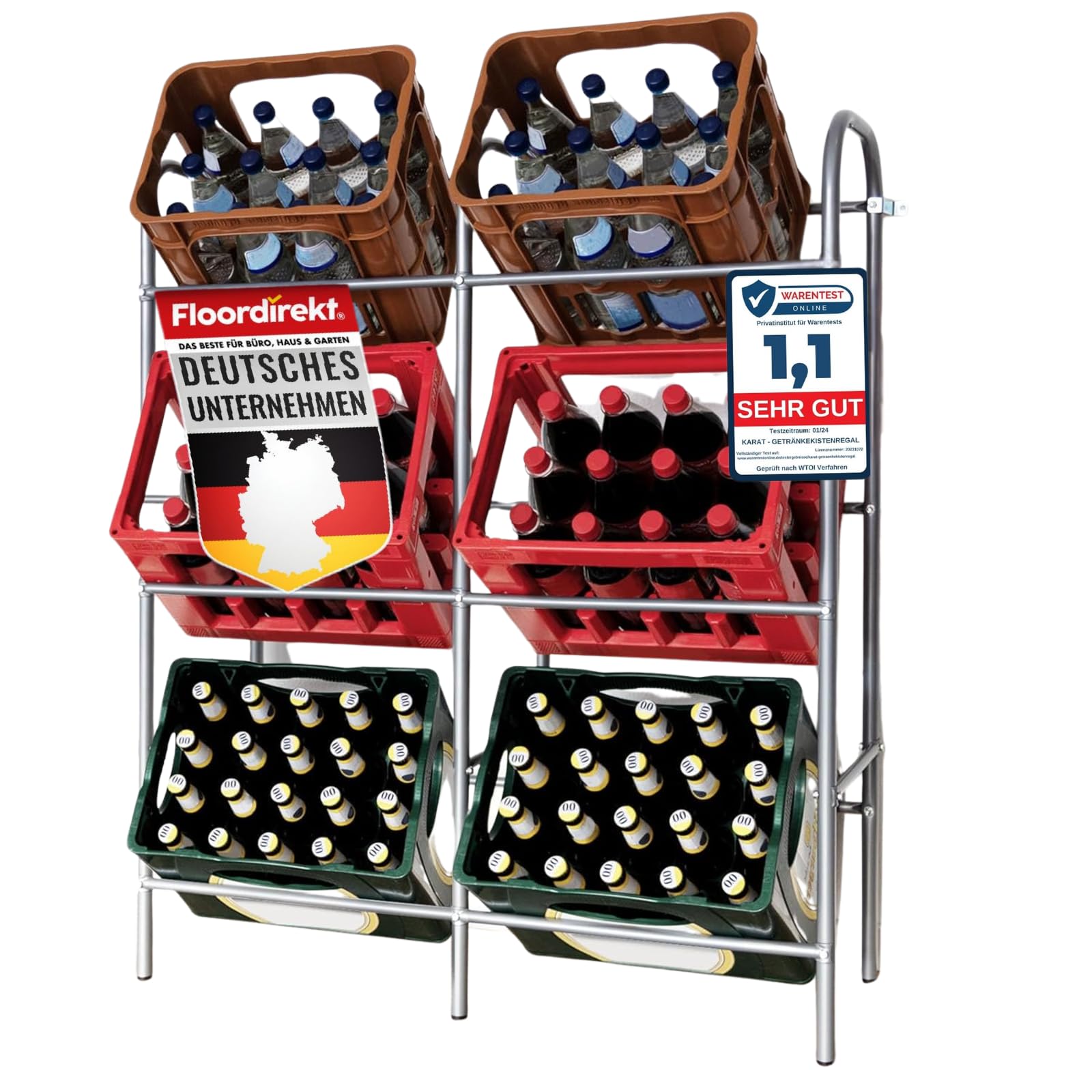 Floordirekt Getränkekistenregal für 3 oder 6 Kästen - Flaschenkastenregal Flaschenkastenständer - Regal für Getränkekästen