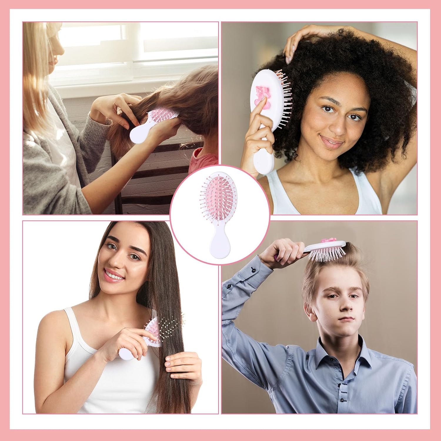 24 Pack Mini Travel Hair Brushes Bulk with Bow, Portable Pocket Hairbrush, Compact Small Size Massage Comb, Dry and Wet Hair Women Gift for Birthday Stuffers Coquette Party Favors (White)