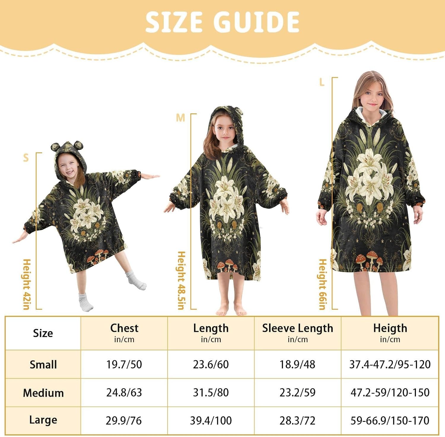Kigai Mushroom Wearable Blanket Hoodie for Kids Oversized Hooded Blanket Warm & Cozy Sweatshirt with Pockets