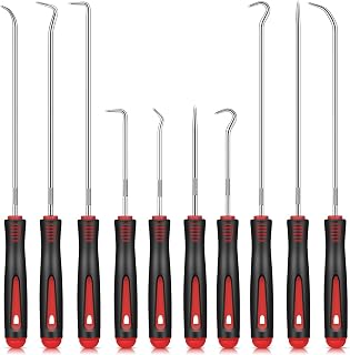 10-Teilig Pick und Haken Set Rot Wellendichtring Werkzeug 24 cm und 16,5 cm Haken Werkzeug Universal Präzision Haken für Öl-Ringe O-Ring Dichtung Auto Schläuchen Demontage Werkzeug