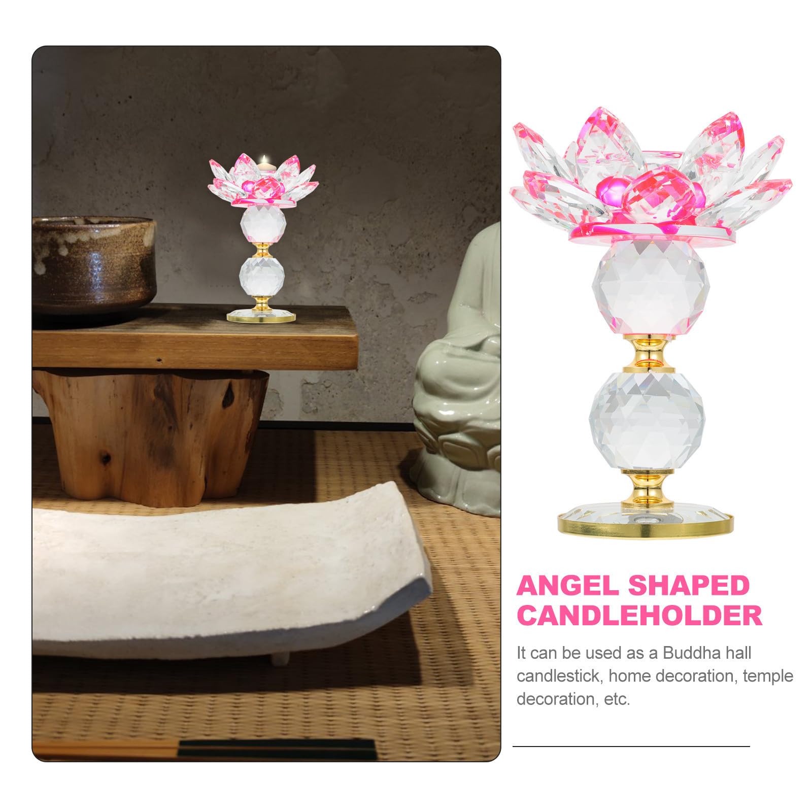 Candeliere di Loto in Vetro Cristallo Rosa Elegante per Decorazione Casa e Porta Candele Funzione Contenitore per Particelle di Cera per Ambienti Buddisti