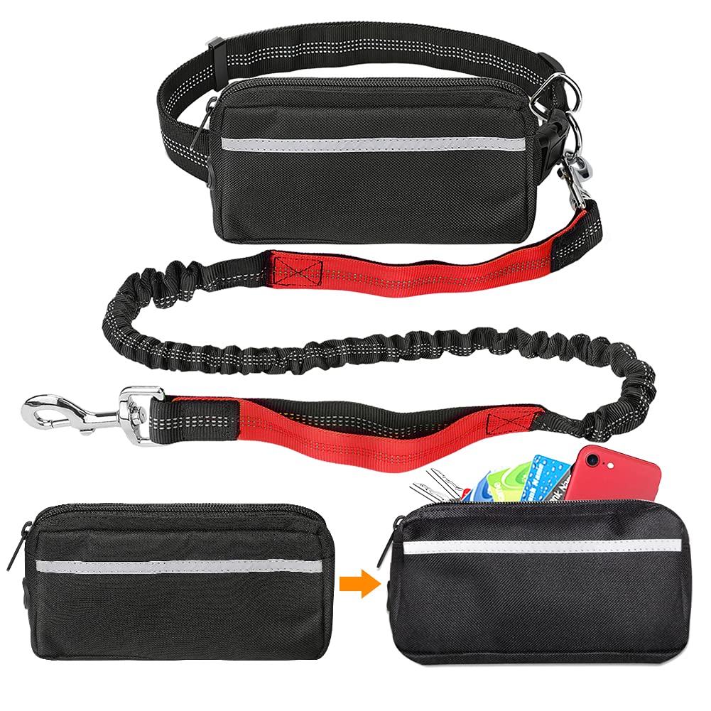 Hands Free Dog Lead, Upkey Dog Lead with Waist Bag,Dual-Handle Adjustable Dog Running Lead, Running Dog Lead with Reflective Stripe,Hands Free Dog Running Lead, Dog Lead for Training, Walking,Jogging