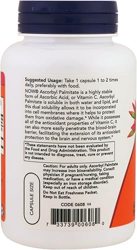 Miniatura 3 de Now Foods, Palmitato de ascorbilo 500 mg, 100 cápsulas vegetales