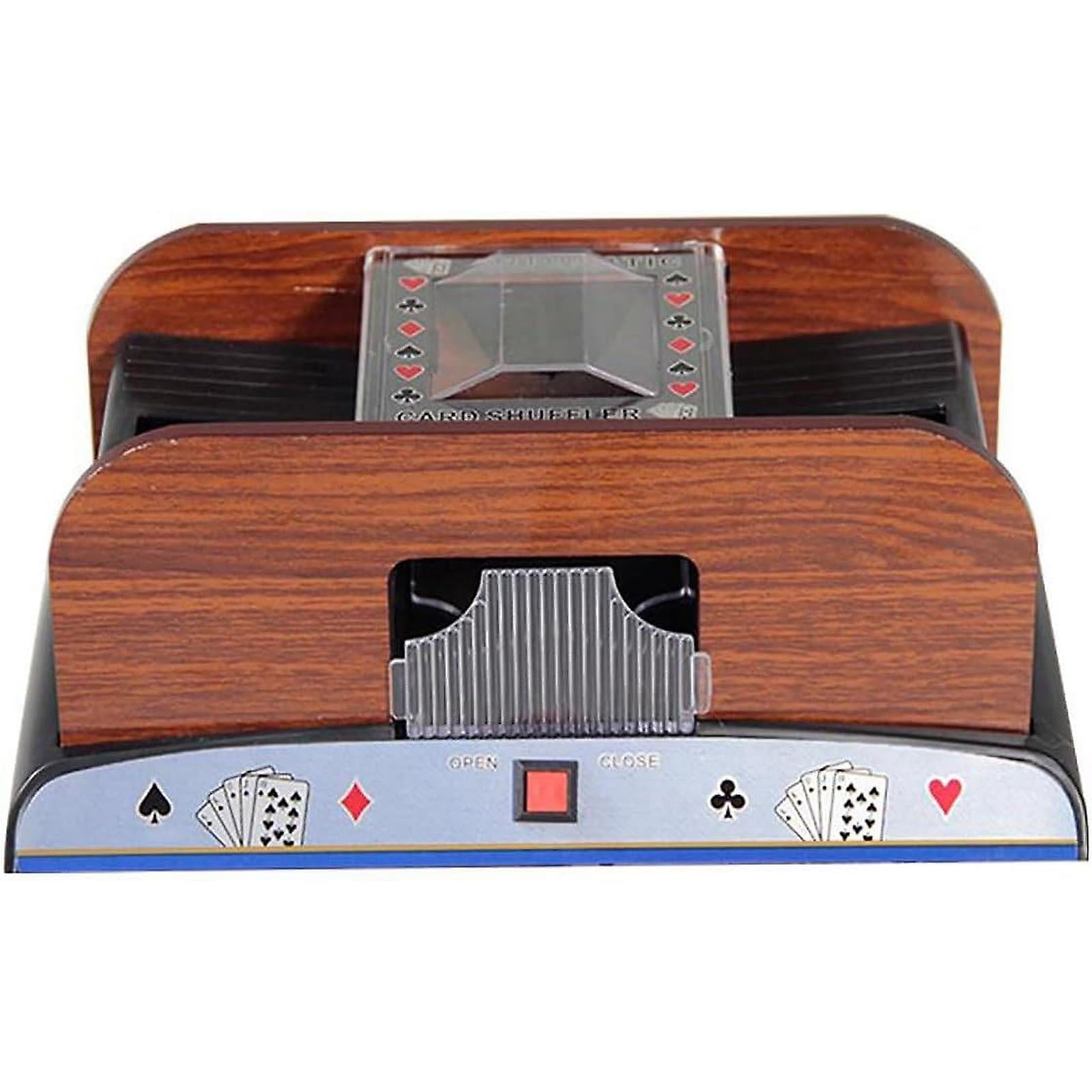 Eoweiot 2 Deck Automatic Card Shuffler, Retro Wood Grain Casino Poker Playing Cards Electric Shuffle Machine,for Blackjack Texas Hold'em