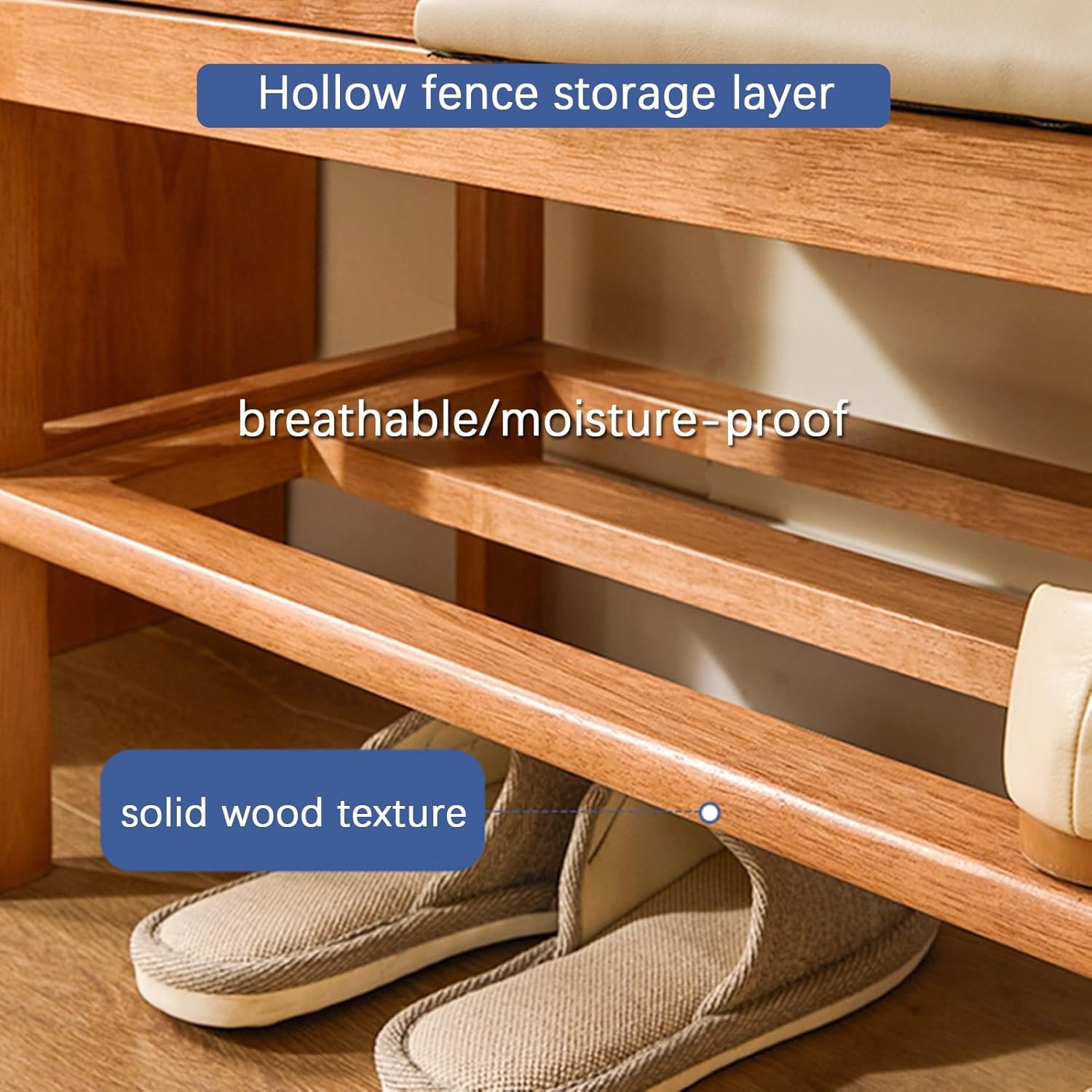 引き出し付き木製2層シューズベンチ 多機能シューズ
