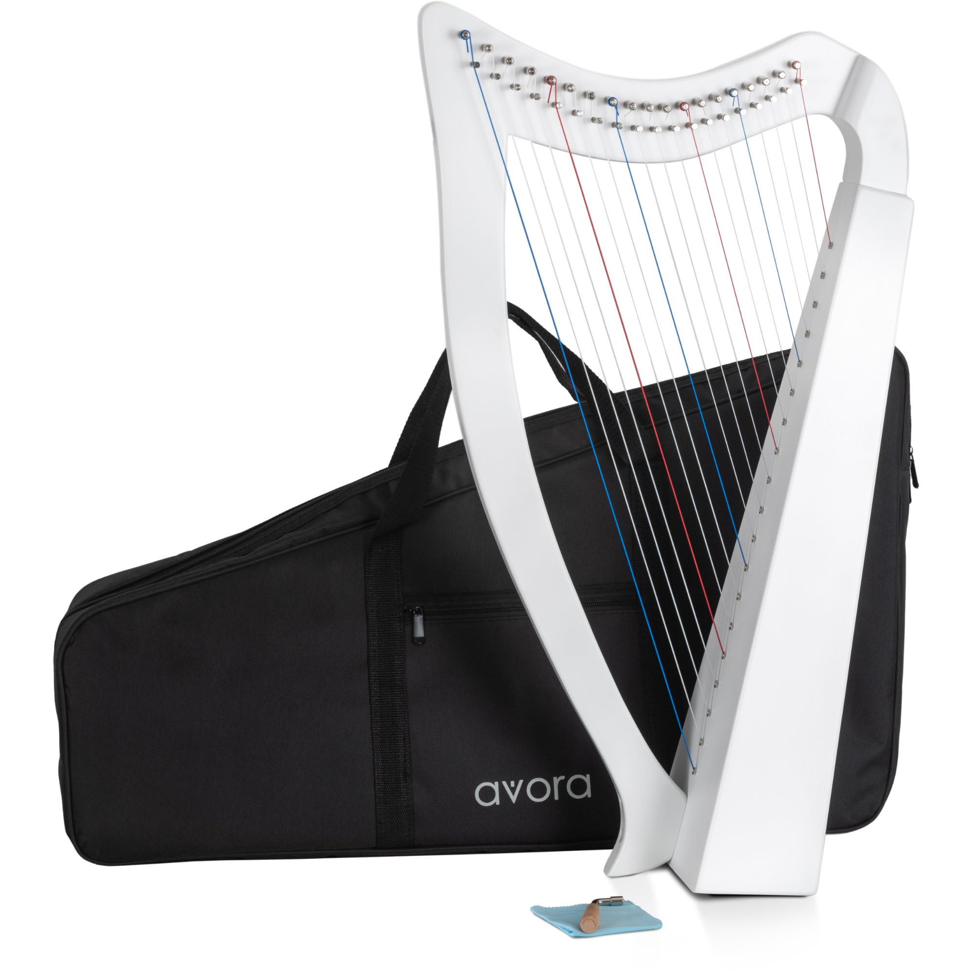 Avora Harpe Celtique 19 cordes blanche artisanale housse accordeur diatonique do majeur micro-accordeurs légère compacte