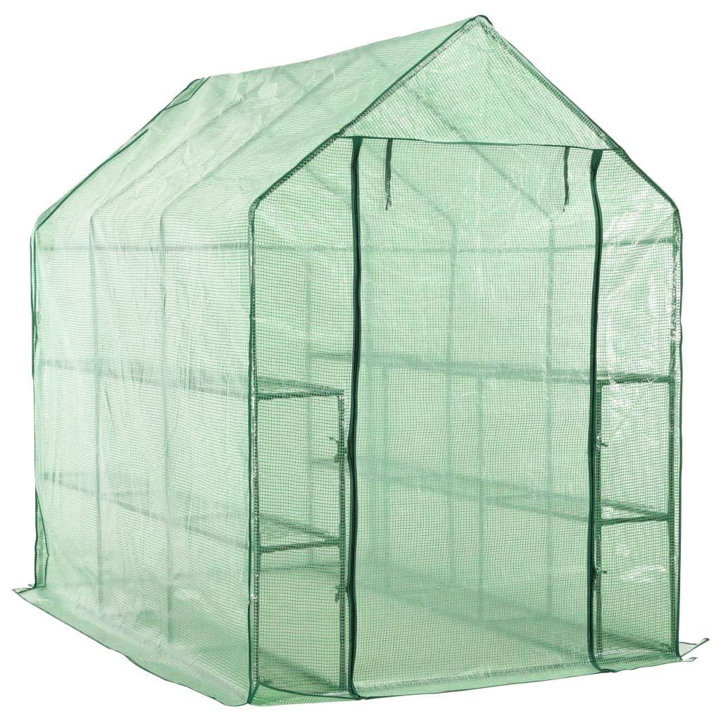 Invernadero de Jardín Tipo Túnel con Estructura de Acero y Cubierta de Polietileno, 12 Estantes, 143x214x196 cm, para Plantas y Flores, Protección UV, Puerta con Cremallera, Fácil Montaje, Verde