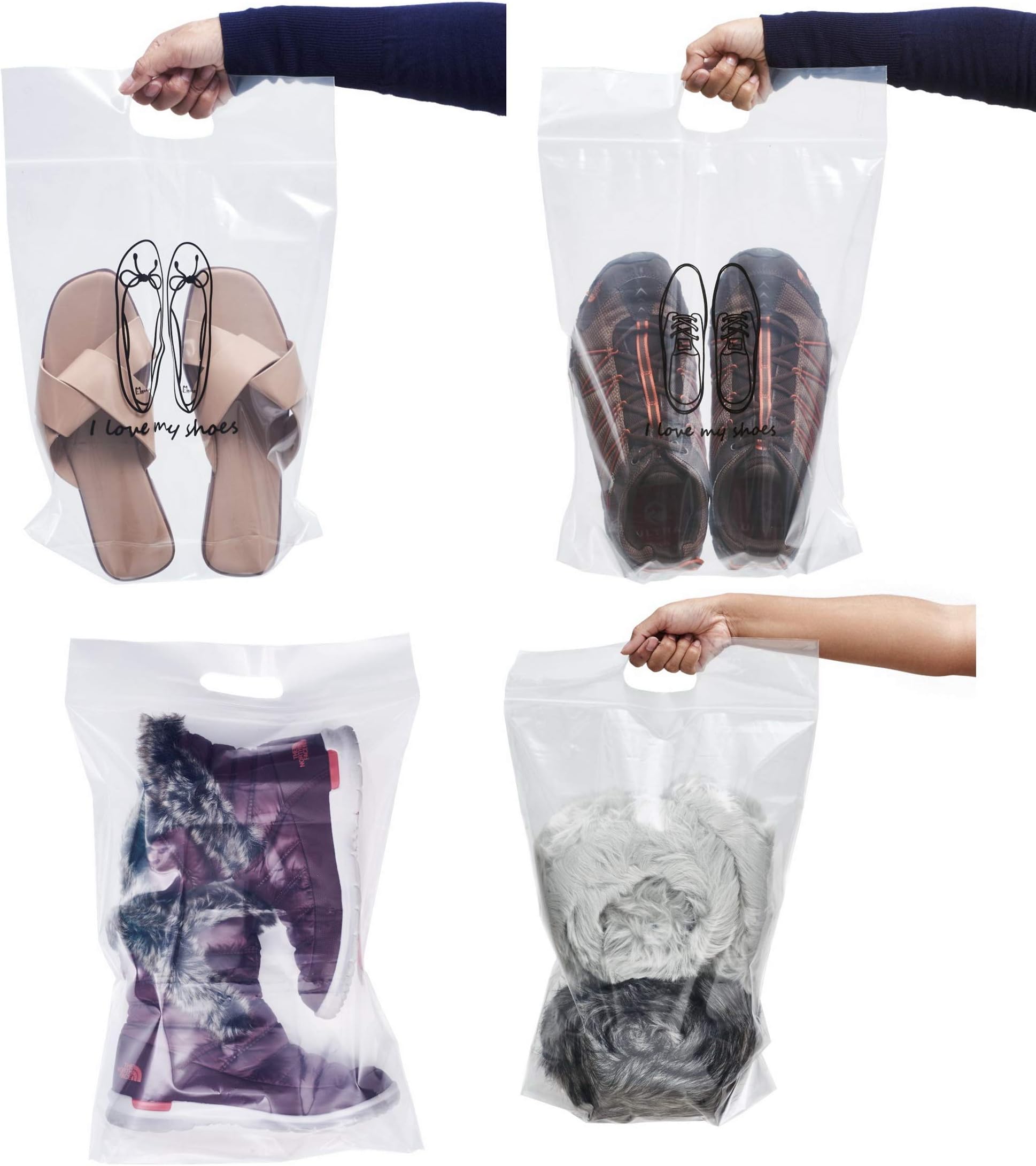 Shoes Plastic Bags Zip Lock 3 Sizes in 1 Set Total 12 Pieces, for Travel, Dust Cover, Storage Boots, Women, Men Shoes Reusable