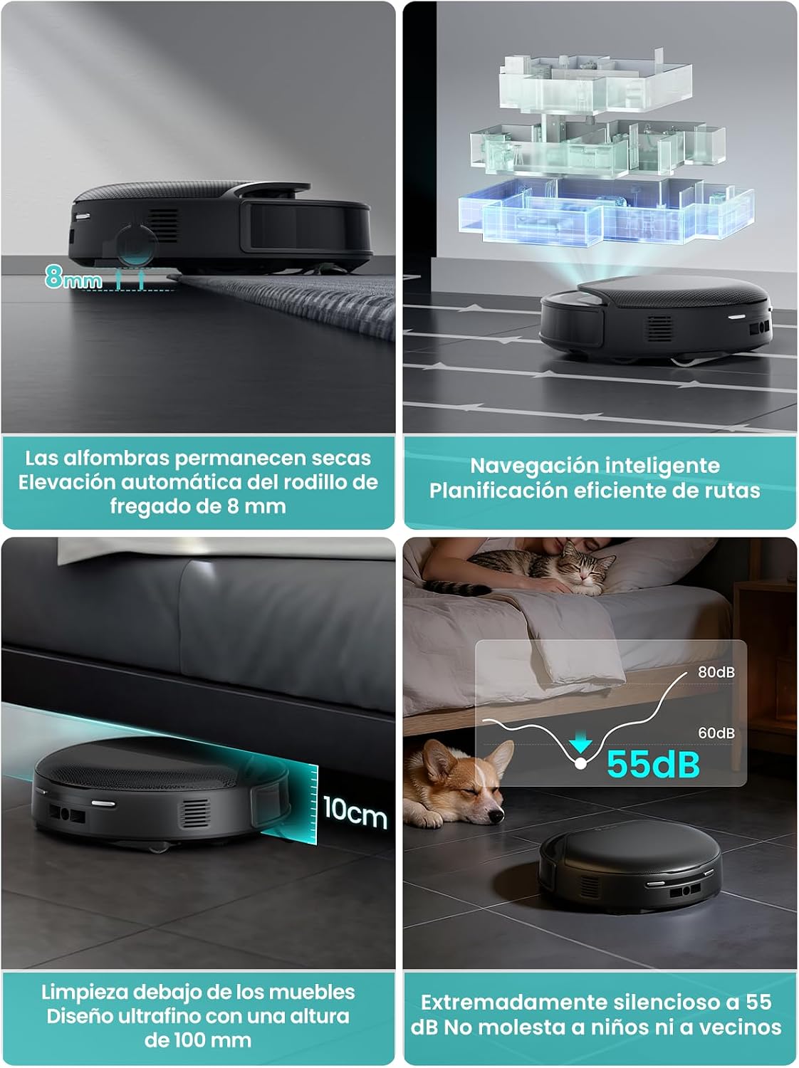 Lefant M5 Pro Robot Aspirador y Fregasuelos con Base de Autovaciado, Autovaciado 3,2L, 18000 Pa, Lavado 75℃, 120 Días Autolimpieza, Navegación Láser dToF, 5G WiFi/App/Alexa, Plateado 14