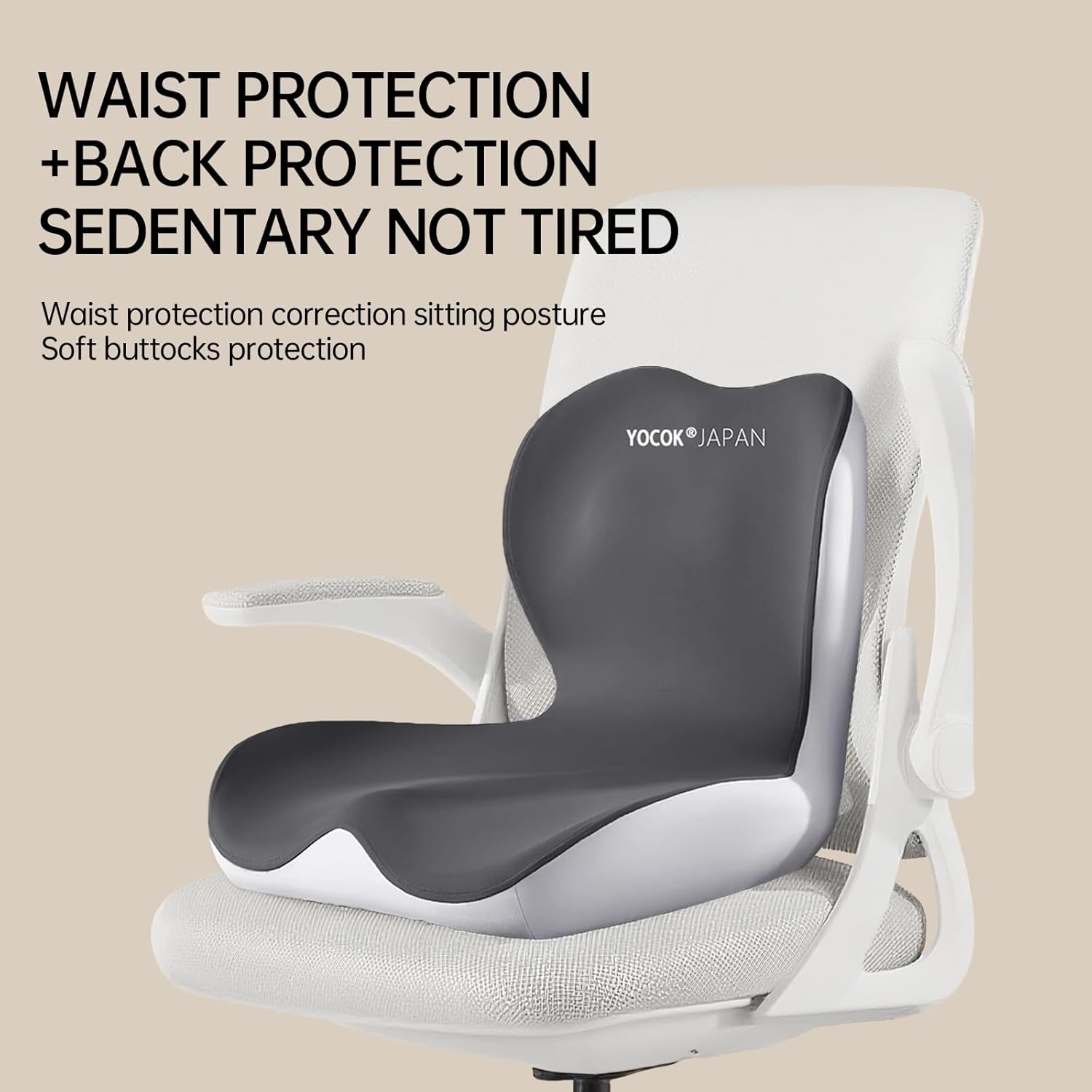 Ergonomic 3-Zone Seat Cushion with Lumbar Support - Integrated Mold Design for Office Chair & Car Driving, Grey