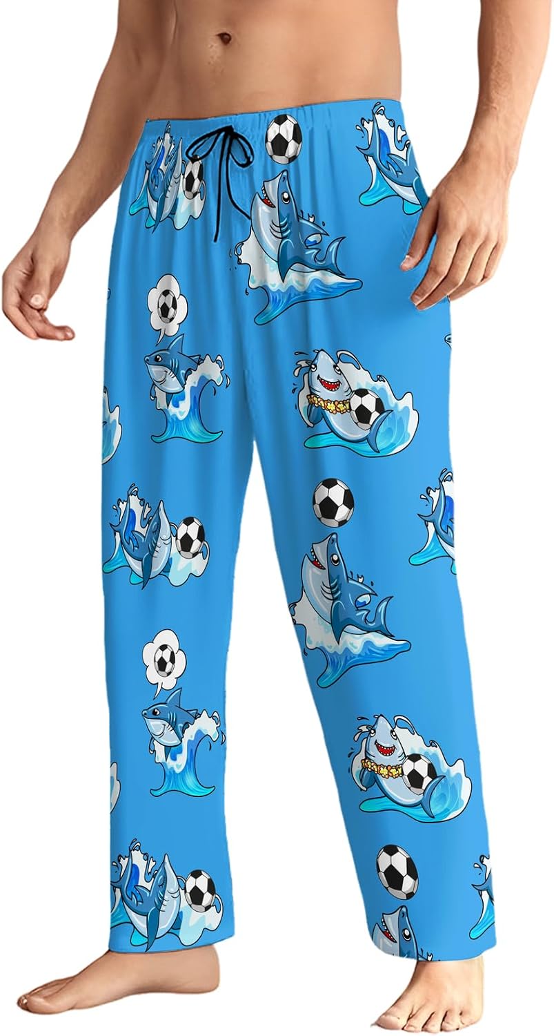 Shark Football Men's Pajama Pants with Pockets Elastic Waistband Breathable Lightweight Sleep Pants for Men Soft Lounge Pants M - Image 3