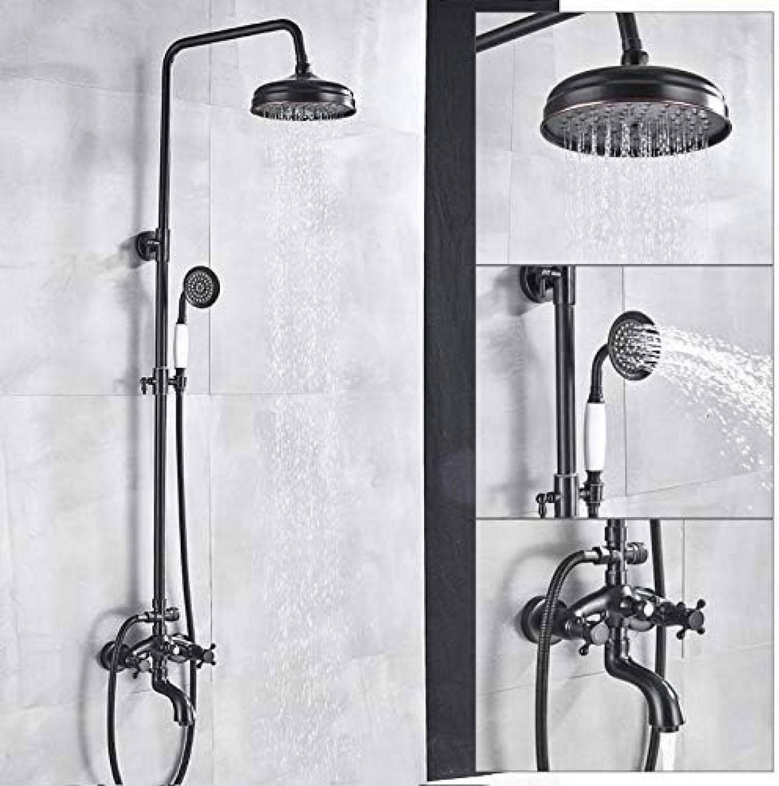 NGDFGR Bath Shower Set Faucet In Wall 8 In Rainfall Bathroom Faucet Black Brass With Hand Shower And Tub Spout