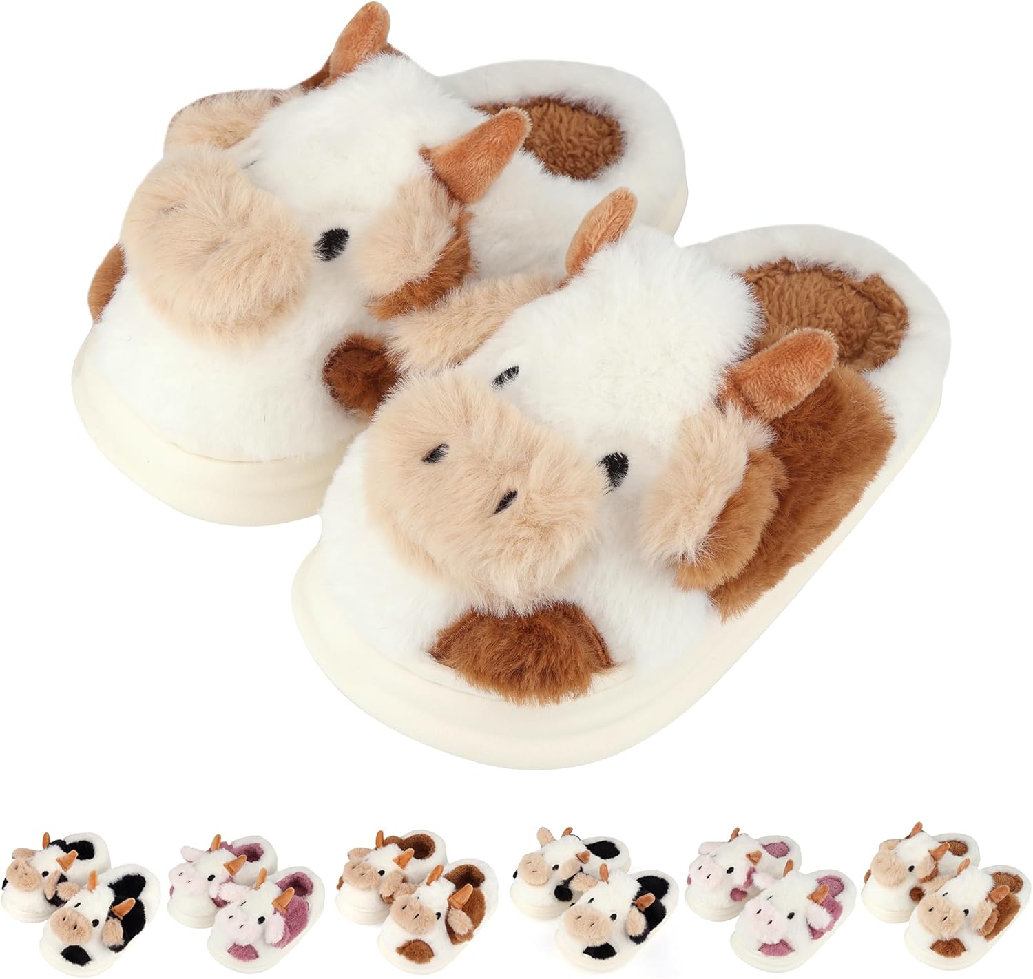 Kids Cow Slippers Toddler Boys Girls Soft Plush House Slippers Cute Animal Winter Comfy Warm Fuzzy Memory Foam Non-slip Indoor Outdoor Shoes