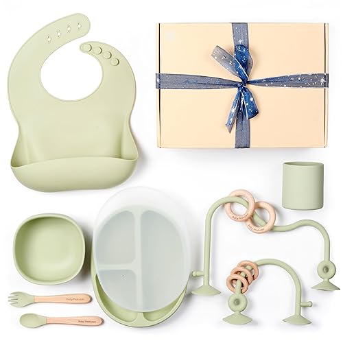 Baby Pastuzzo Juego de juguetes educativos Montessori 6 en 1 de silicona para la alimentación del bebé, juguetes para trona, succión para niños