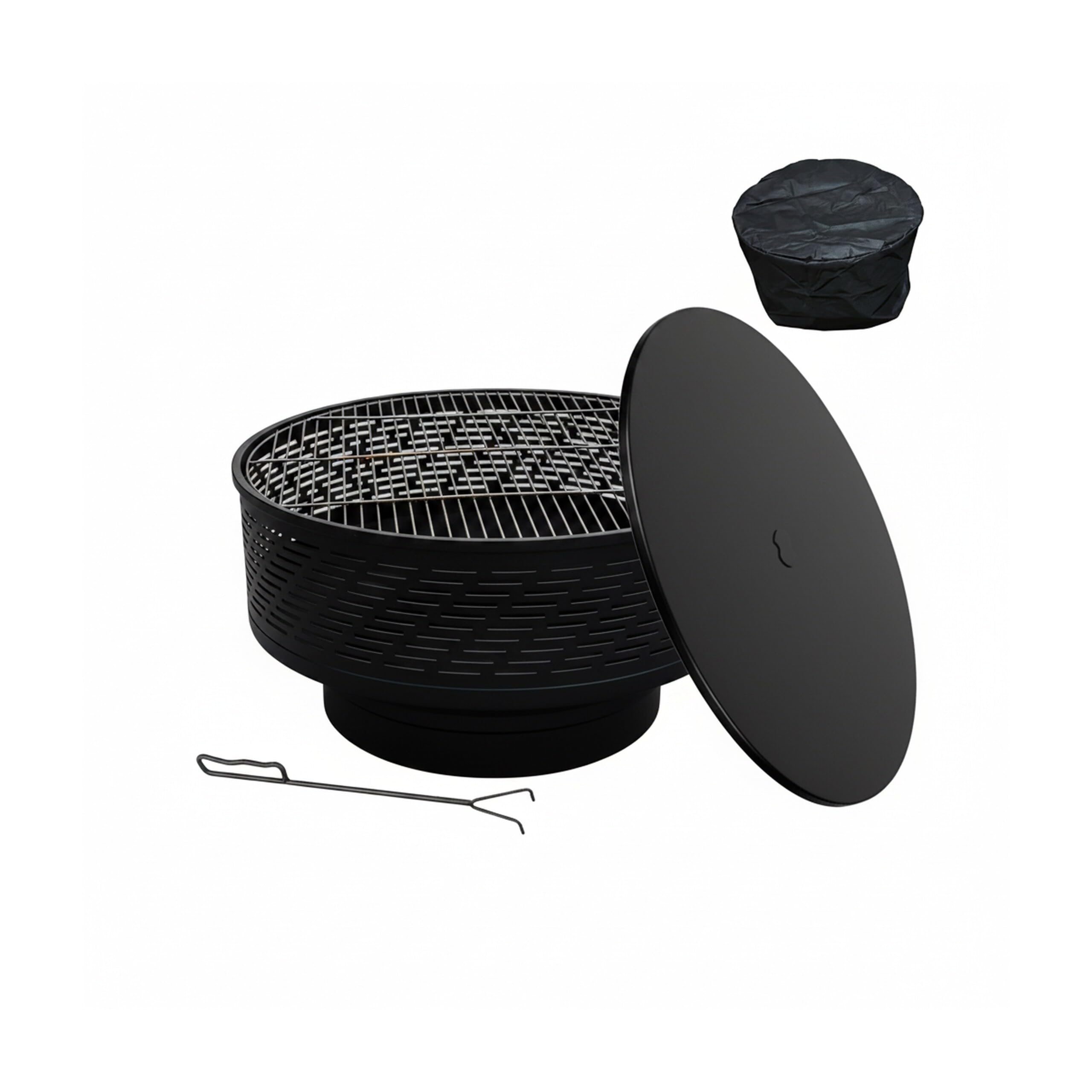 Relaxdays braciere Ø 66 cm, con griglia, Coperchio, attizzatoio e Copertura Impermeabile