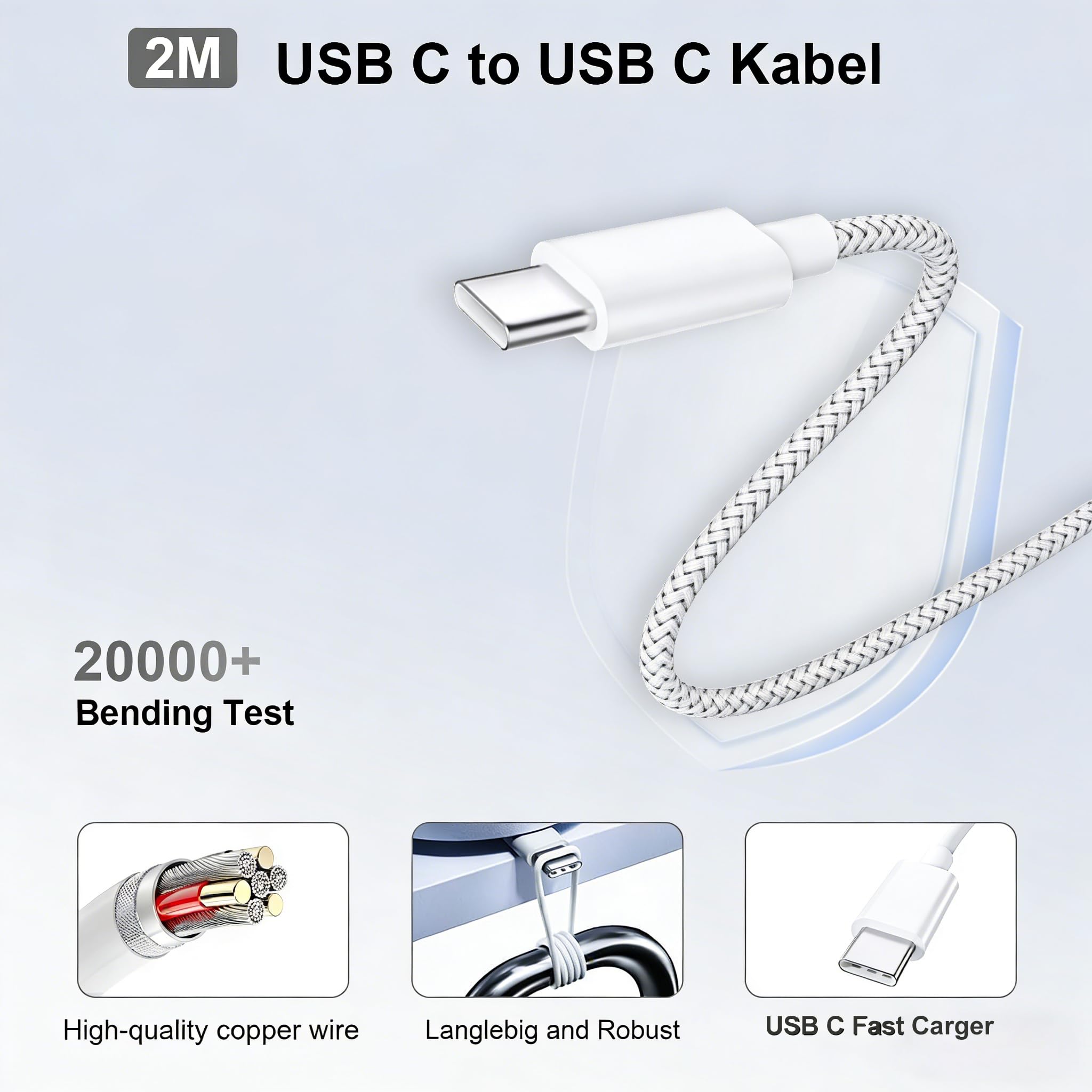 Ładowarka USB-C 30 W, szybka ładowarka USB-C z kablem PD o długości 2 m, nylonowy kabel USB typu C do iPhone'a 17, 16, 15 Pro Max Plus, iPada, Samsunga Galaxy S25 i S24, ładowarka USB-C z kablem