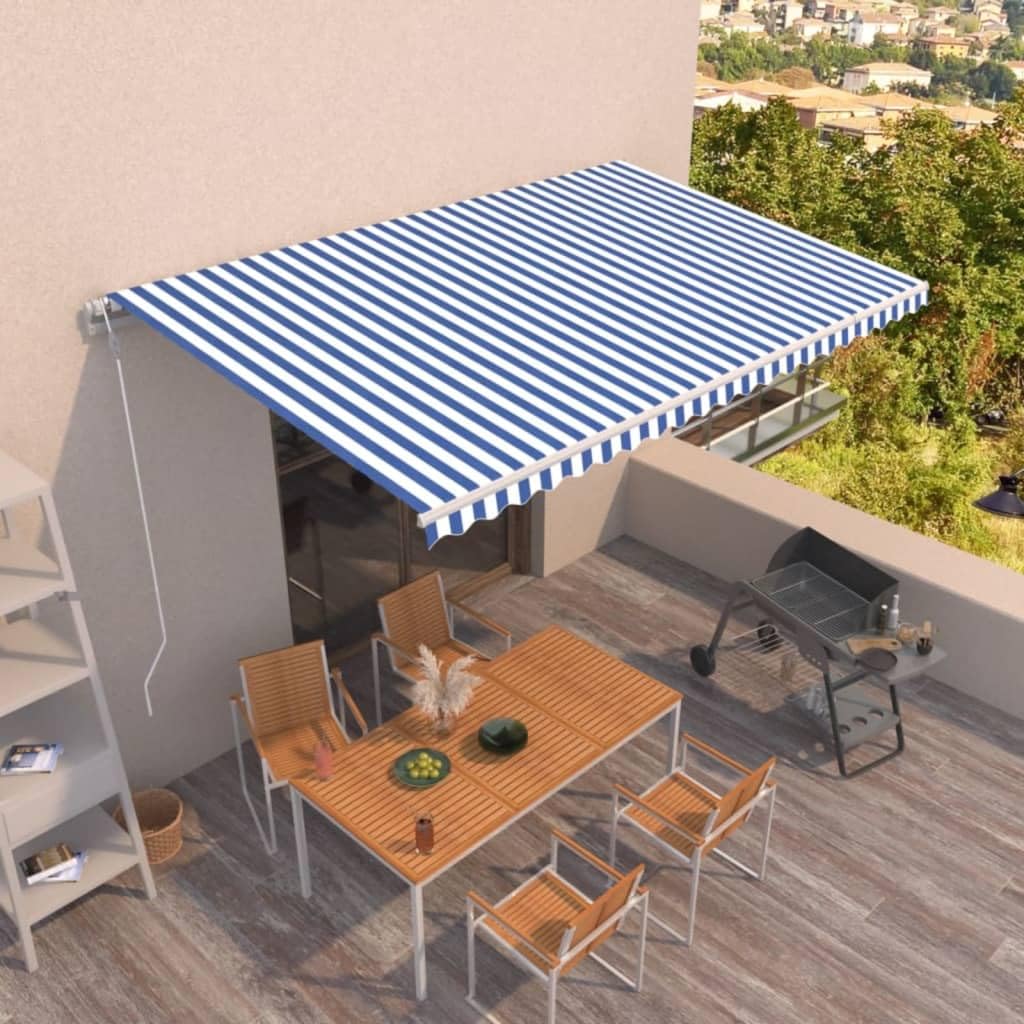 Festnight Store Banne Motorisé 5x3,5 Store banne Electrique avec Télécommande Auvent Rétractable à Bras Repliable pour Balcons Terrasse et Jardin-Bleu et blanc-500 x 350 cm