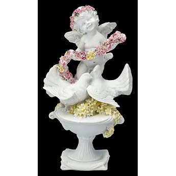 Figuren Shop GmbH Engel Figur Putte mit Rosen und Tauben 14 cm Engelchen Deko wei