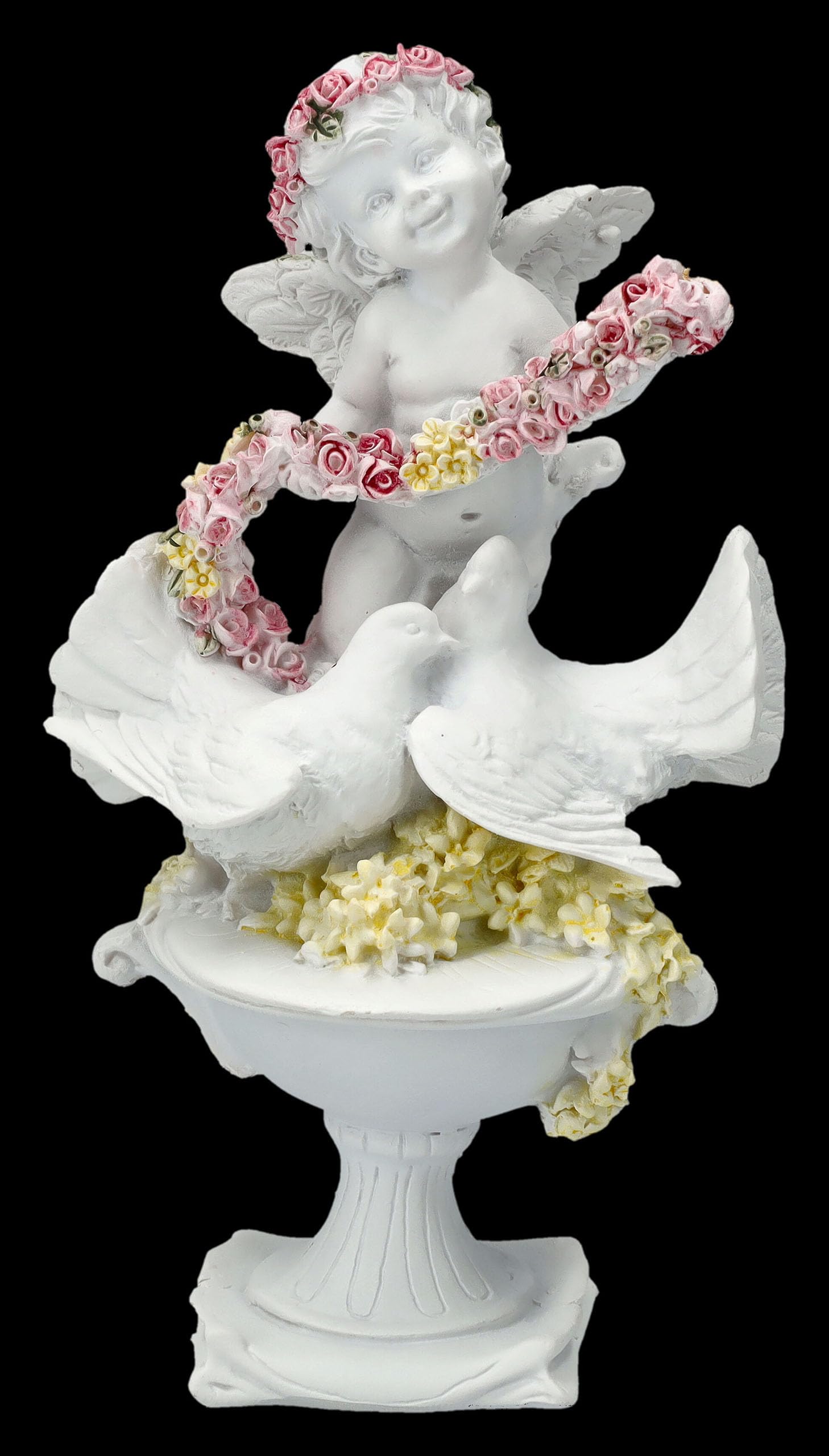 Figurine d'ange avec roses et colombes blanche de 14 cm pour decoration