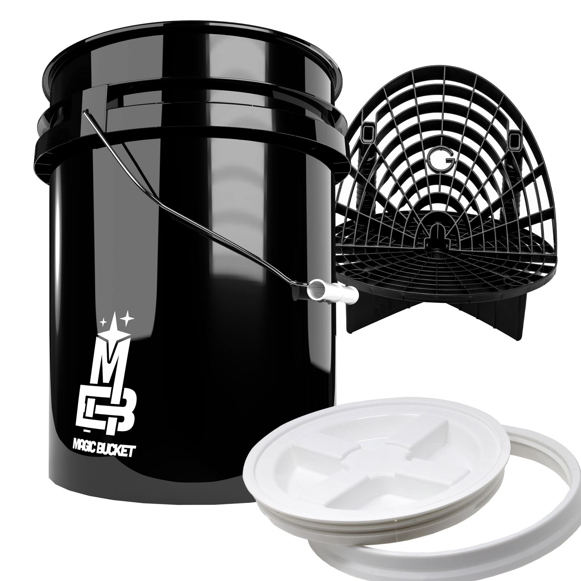 Detailmate - Set di secchi professionali da GritGuard: 5 GAL (circa 20 litri) / coperchio per secchio/inserto / Washboard nero e bianco