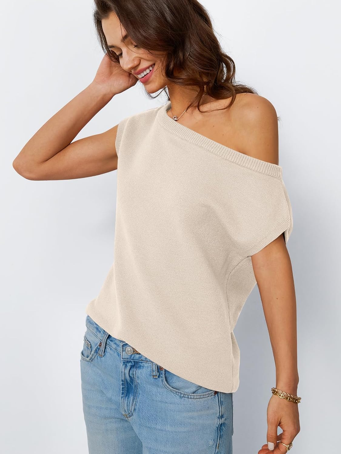 LILLUSORY Womens Summer Fashion Off The Shoulder Sweaters Vacation Trendy Going Out Tops Lightweight Knit Pullover 2025 - Image 3