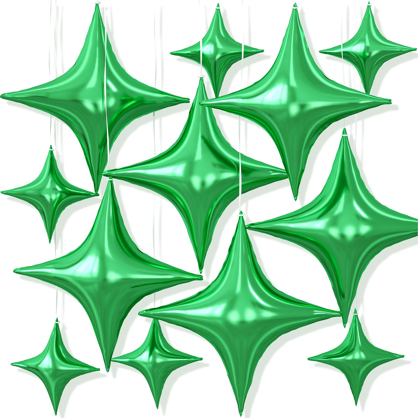 Dagelar 12PCS Star Balloons, 26/10 Inch Star Foil Balloons, Metallic Four Pointed Stars Balloon for Birthday Baby Shower Graduation Wedding Anniversary New Year Party Decorations, Green