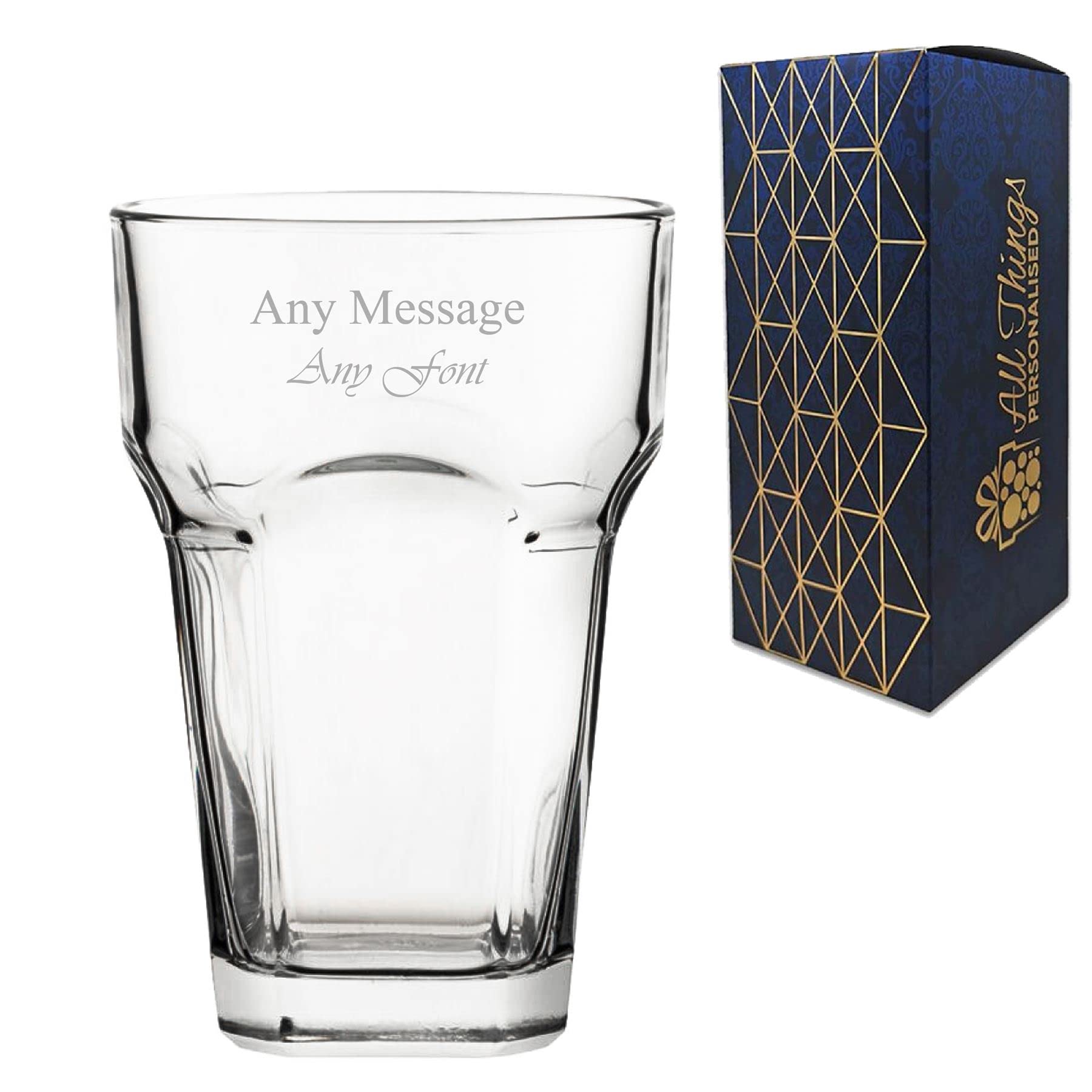 Personalised Engraved American Style Wavy Hiball 14oz/414ml, San Marco Glass, Any Message, for Any Occasion Such as Birthdays, Weddings, Christmas, Easter, Graduation, Engraved in The UK